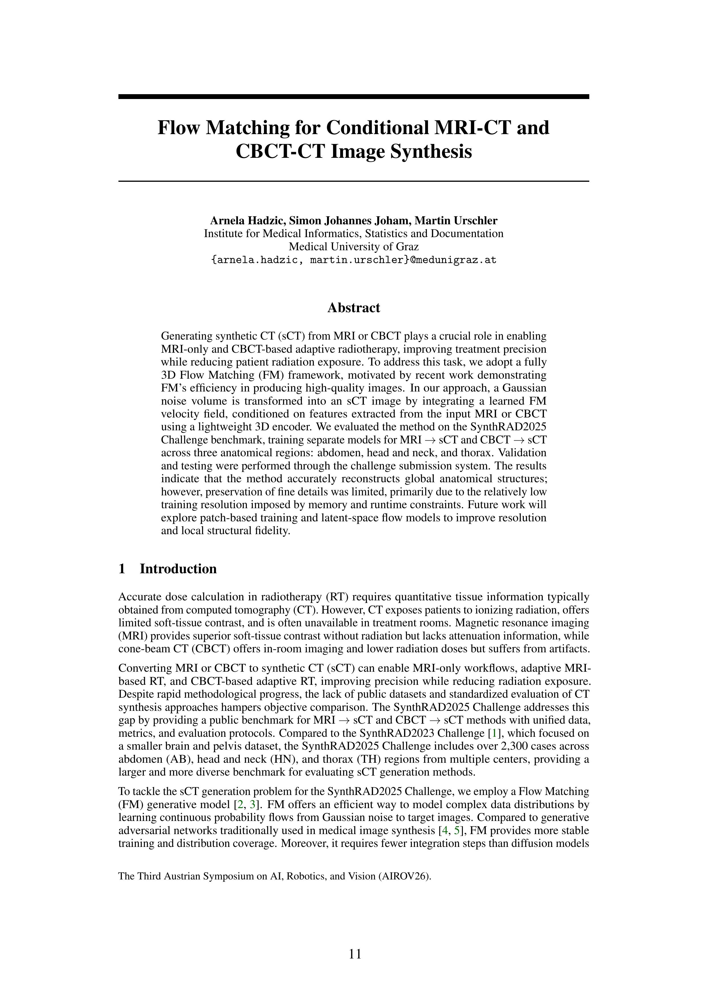 Flow Matching for Conditional MRI-CT and CBCT-CT Image Synthesis