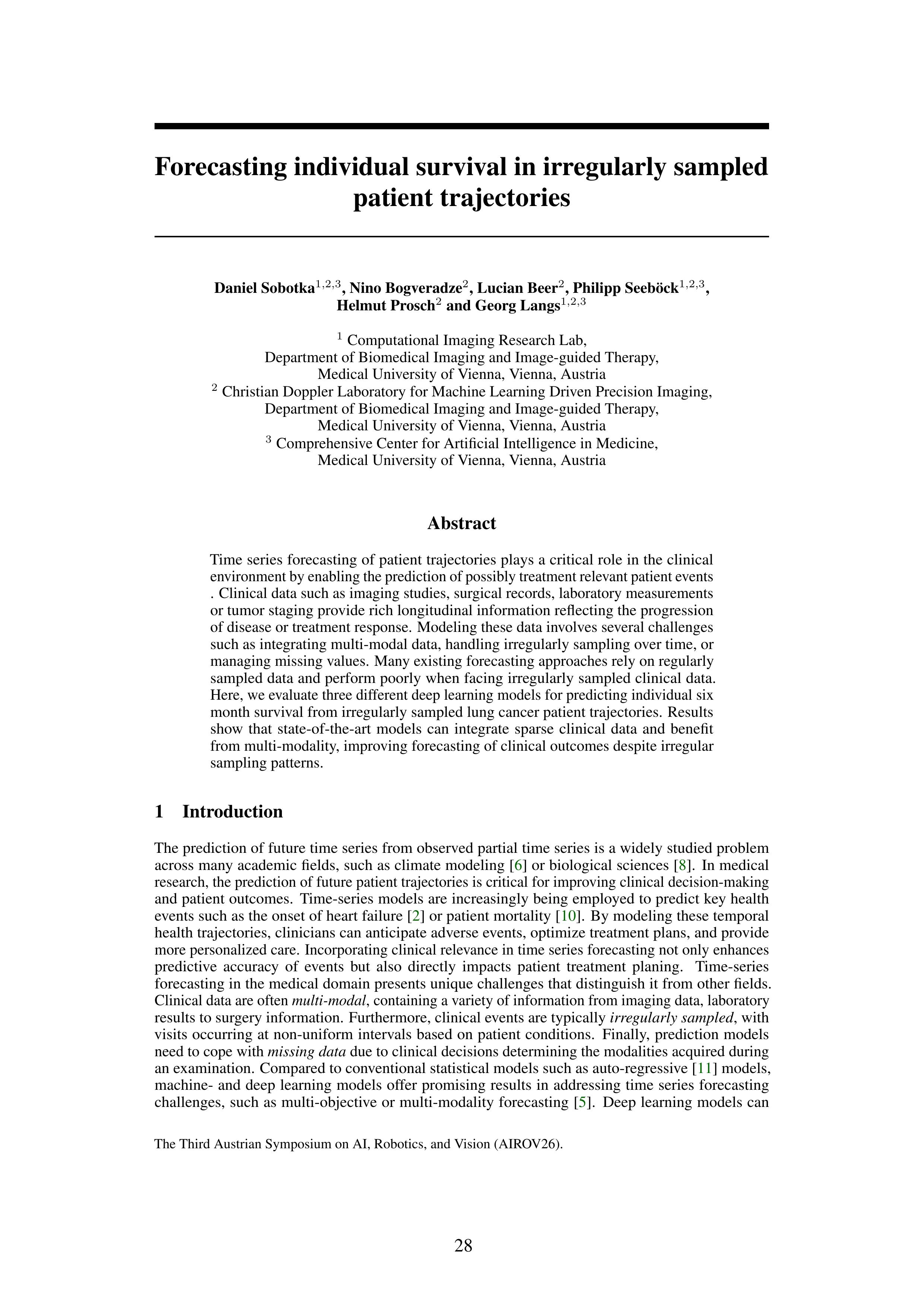 Forecasting individual survival in irregularly sampled patient trajectories