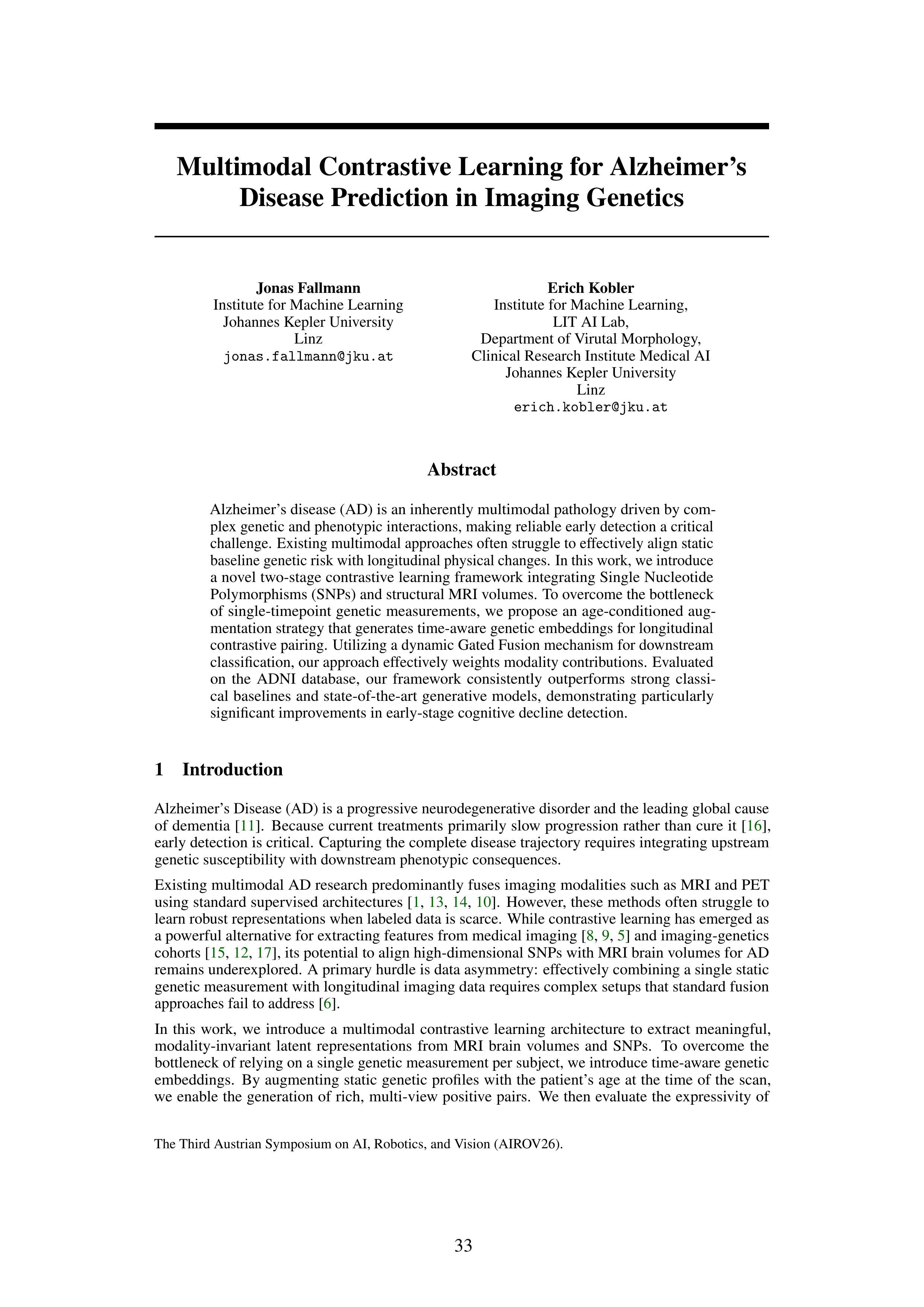 Multimodal Contrastive Learning for Alzheimer’s Disease Prediction in Imaging Genetics
