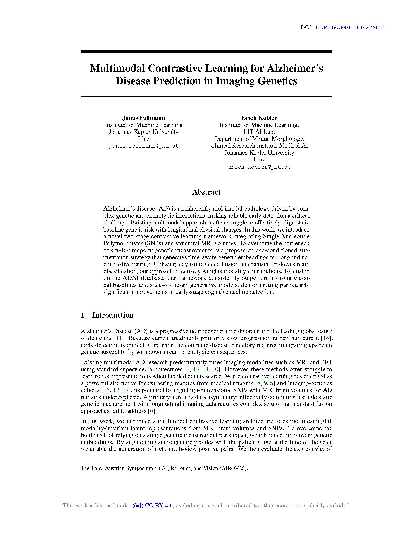 Multimodal Contrastive Learning for Alzheimer’s Disease Prediction in Imaging Genetics