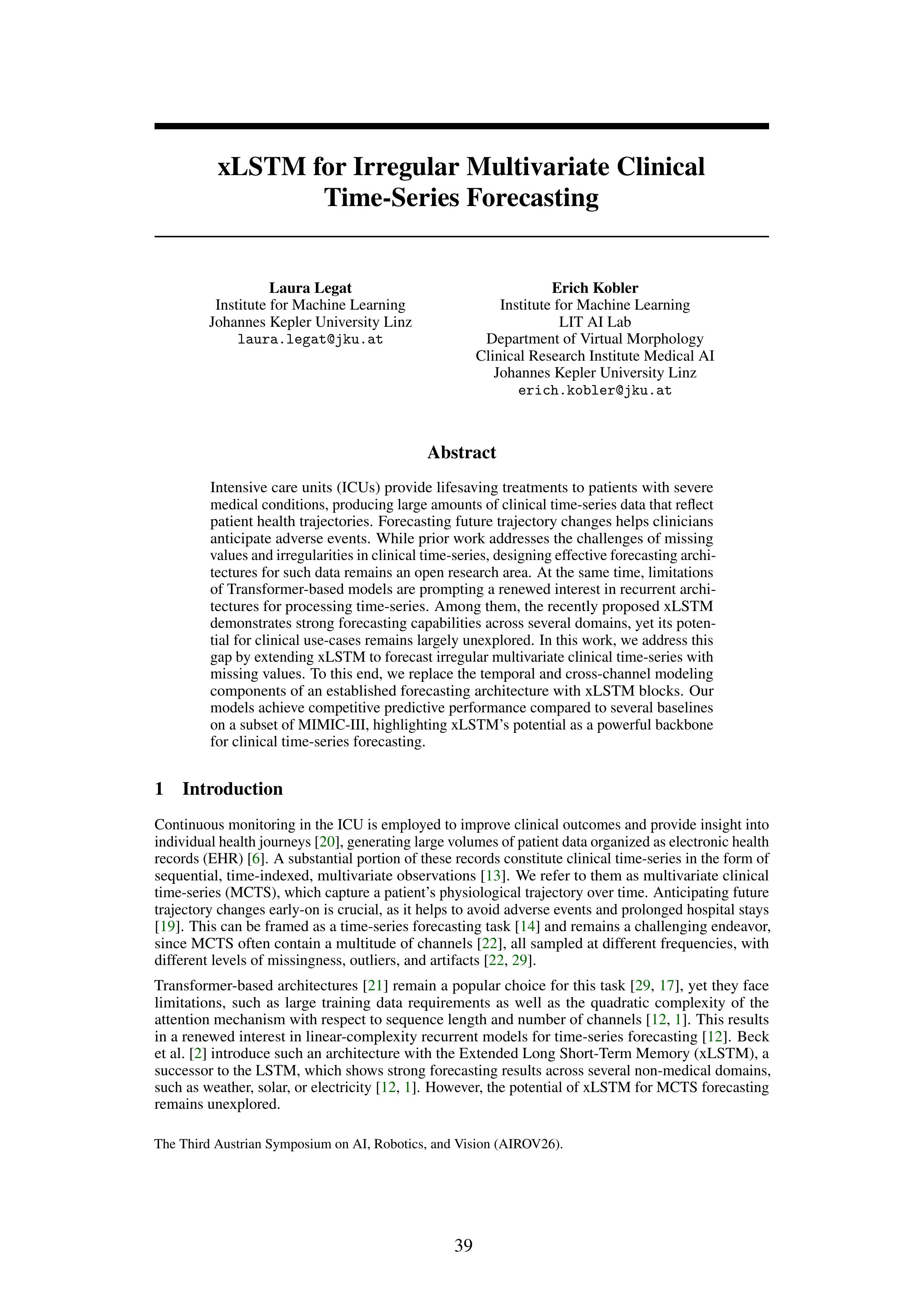 xLSTM for Irregular Multivariate Clinical Time-Series Forecasting