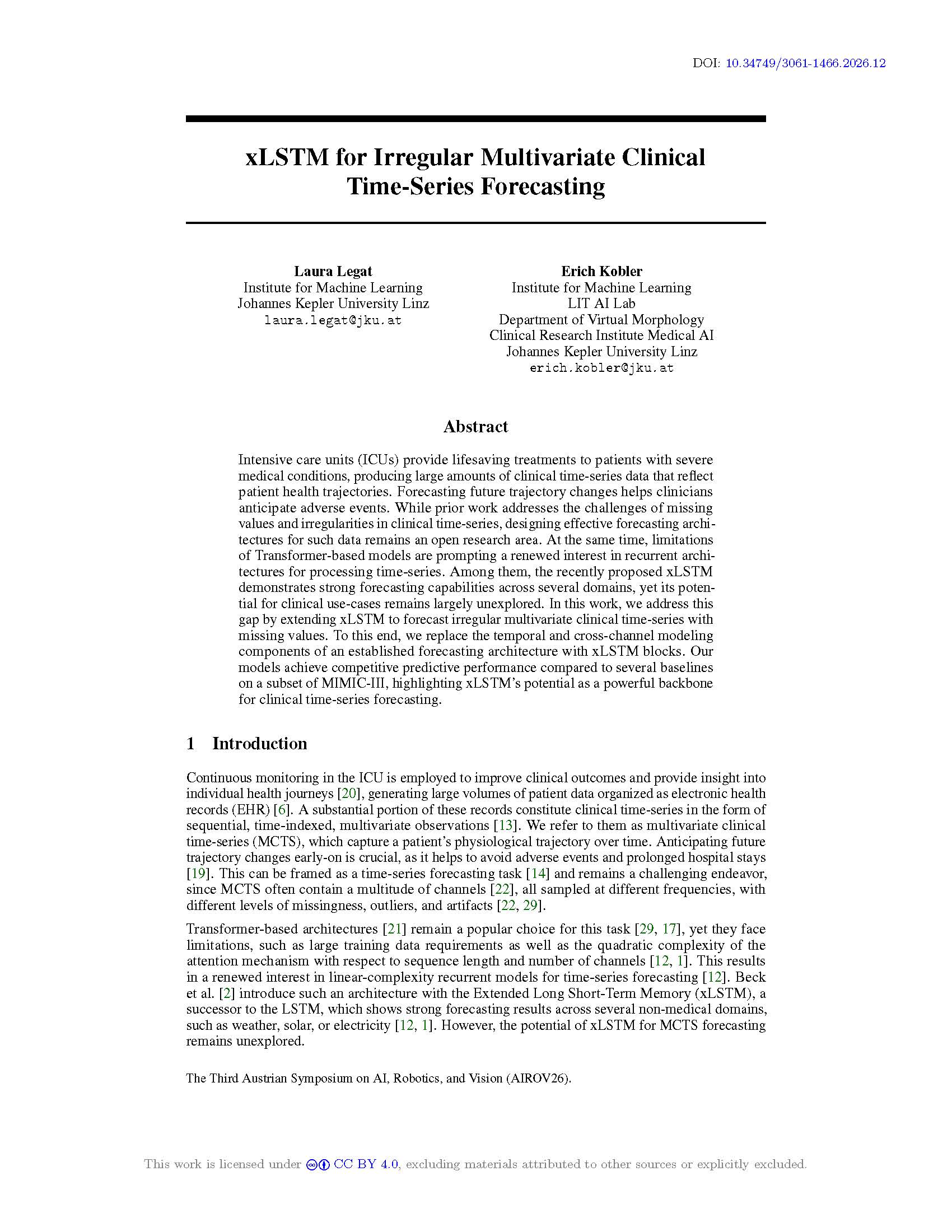 xLSTM for Irregular Multivariate Clinical Time-Series Forecasting