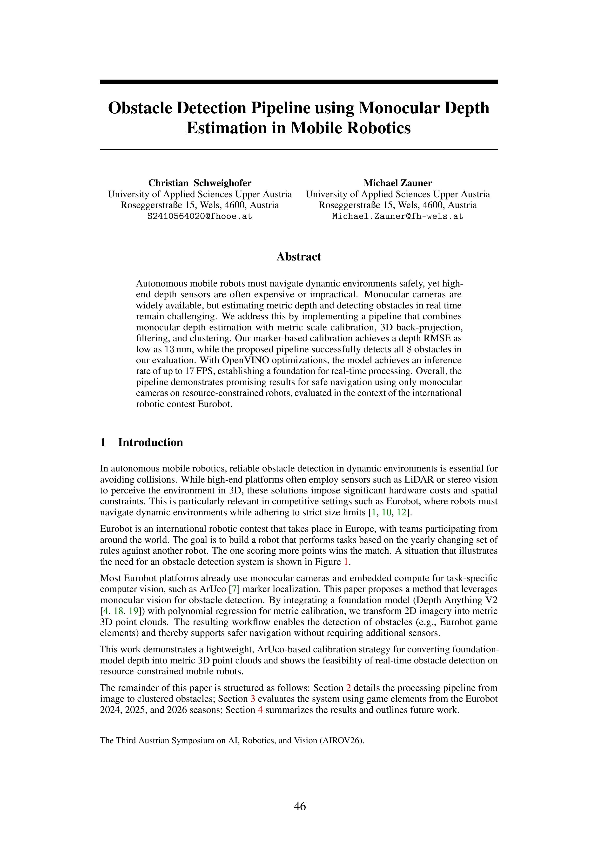 Obstacle Detection Pipeline using Monocular Depth Estimation in Mobile Robotics