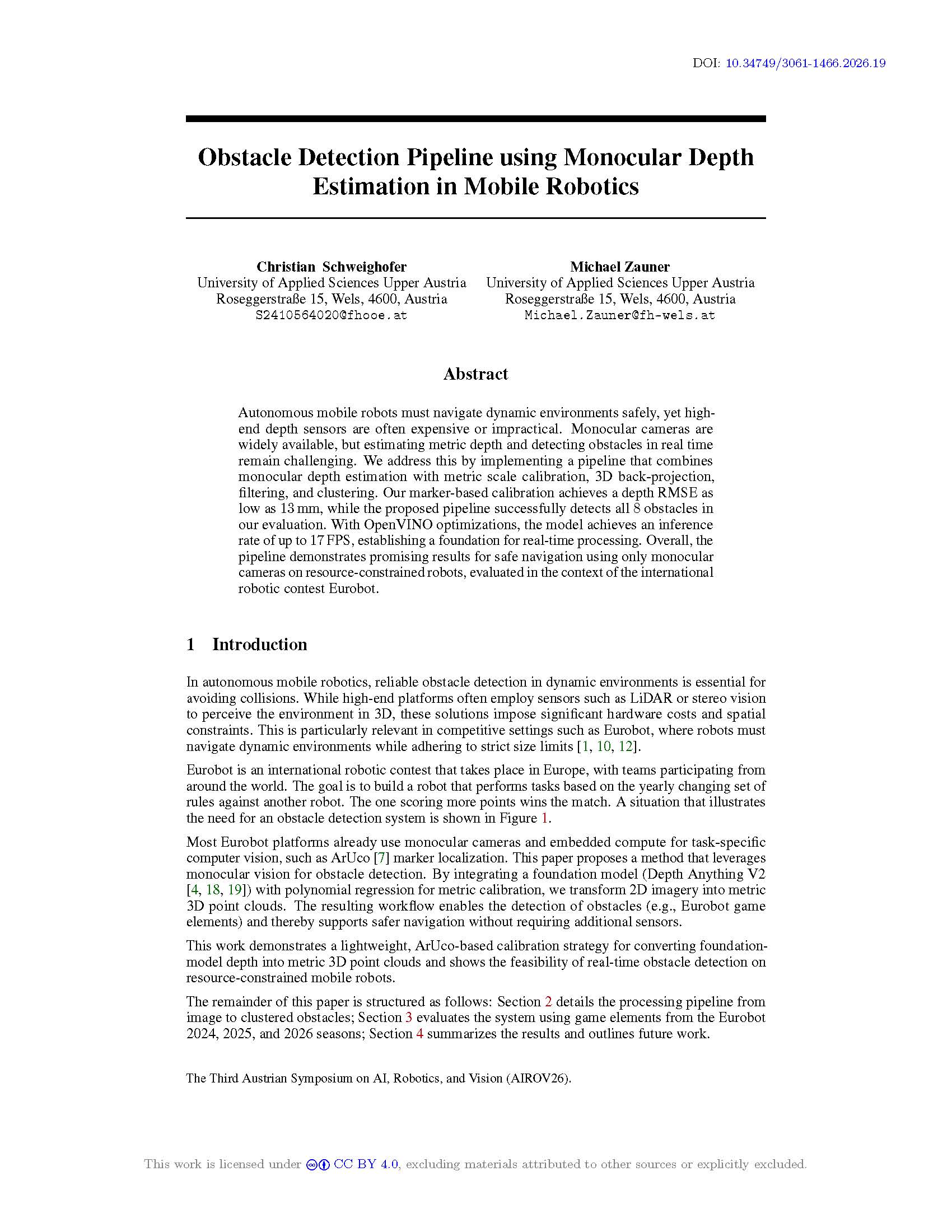 Obstacle Detection Pipeline using Monocular Depth Estimation in Mobile Robotics