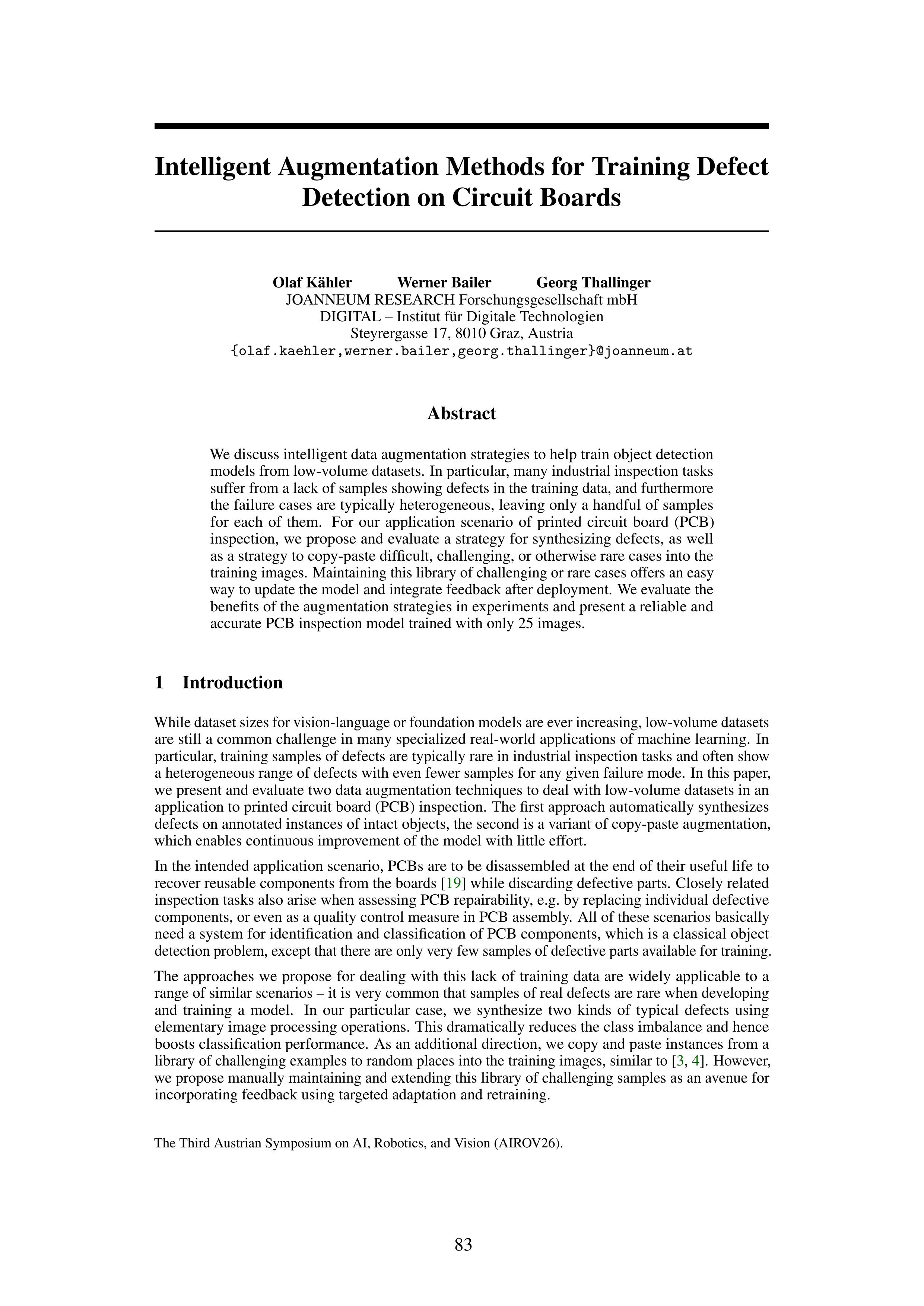 Intelligent Augmentation Methods for Training Defect Detection on Circuit Boards