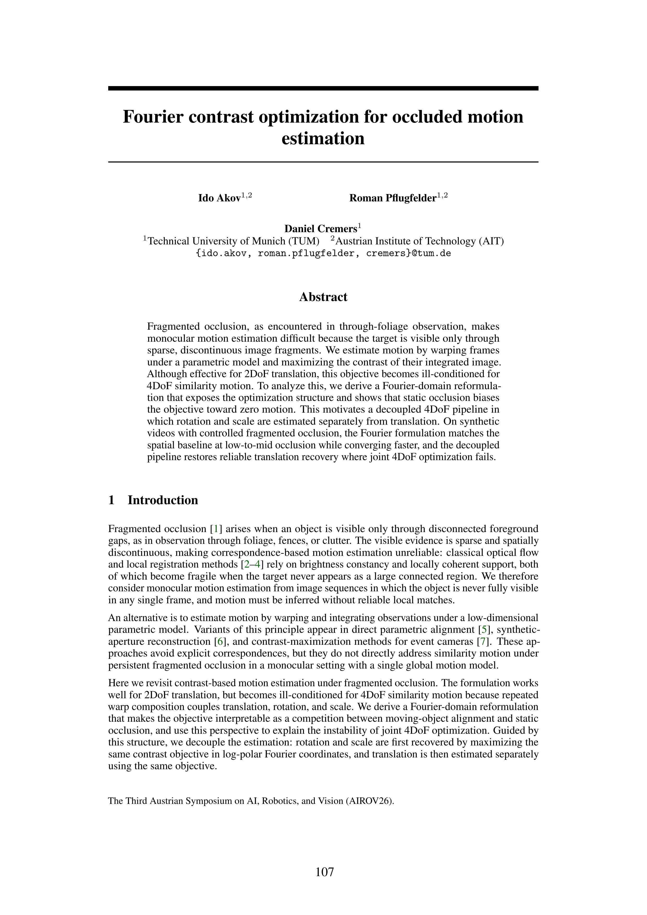 Fourier contrast optimization for occluded motion estimation