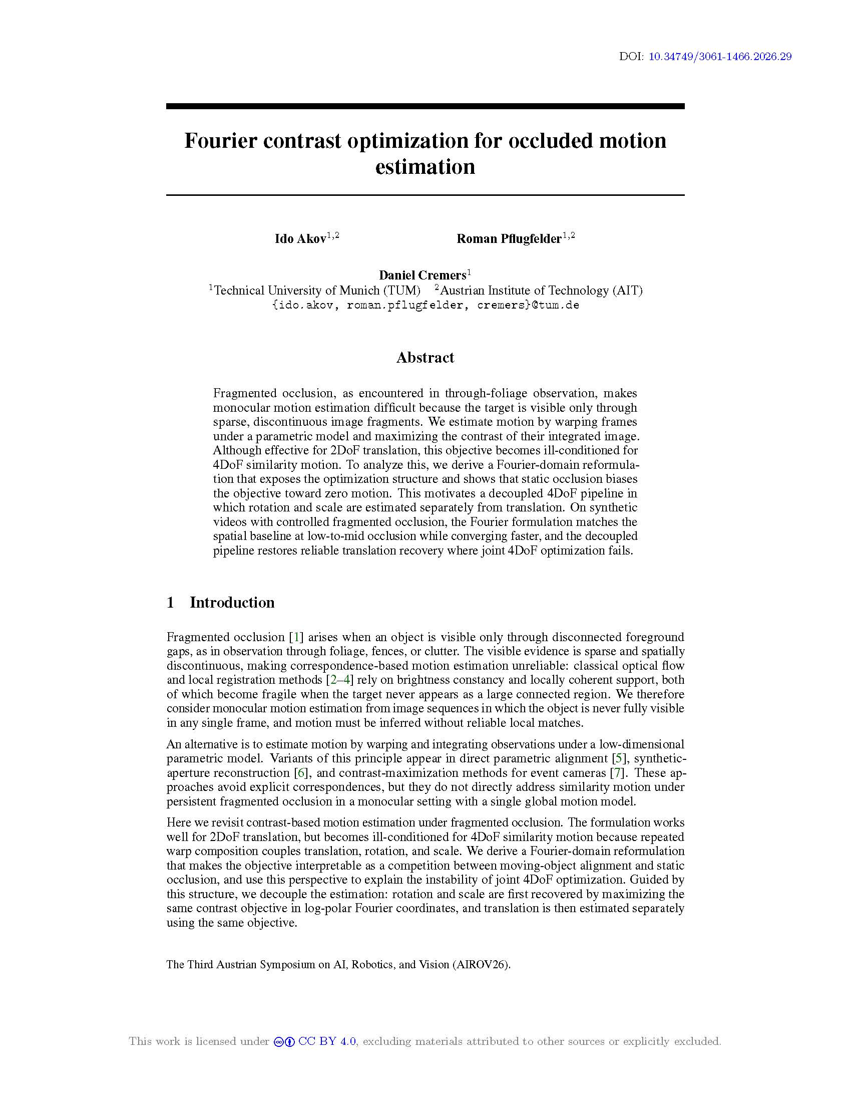Fourier contrast optimization for occluded motion estimation