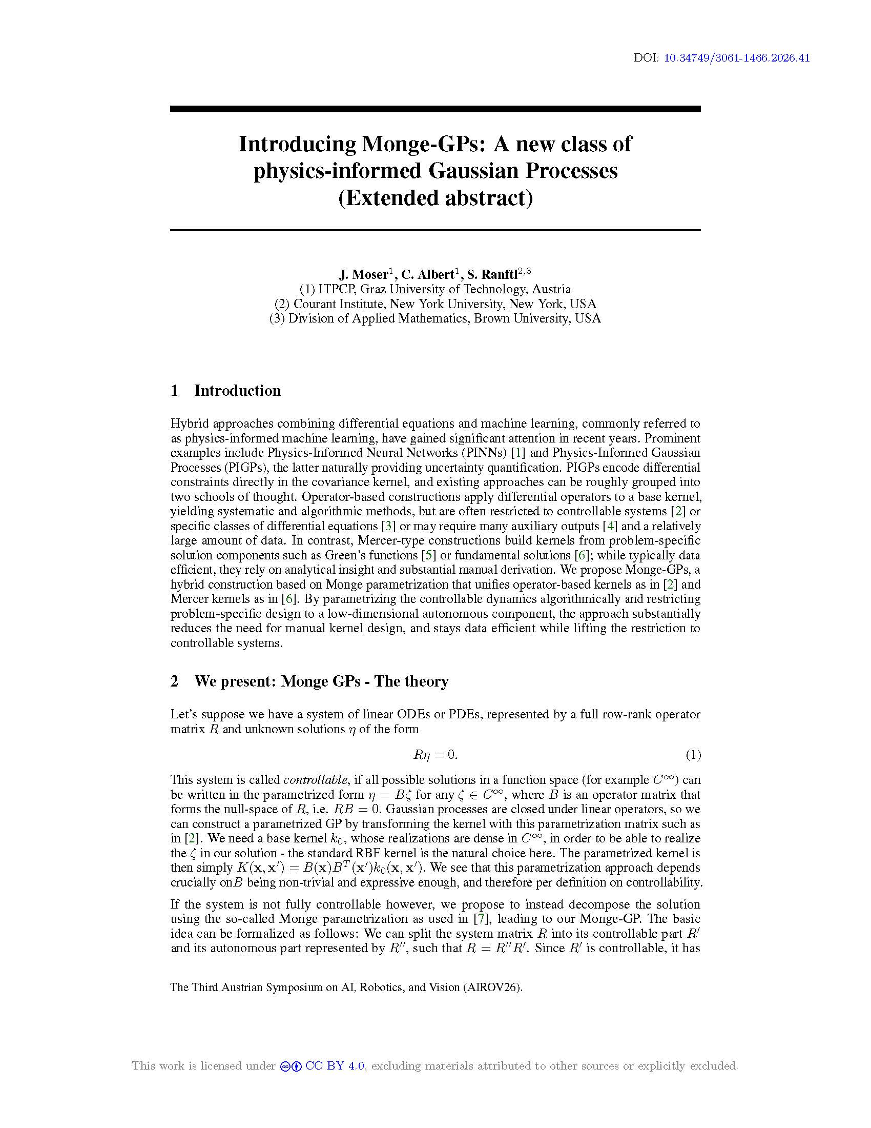 Introducing Monge-GPs: A new class of physics-informed Gaussian Processes (extended abstract)