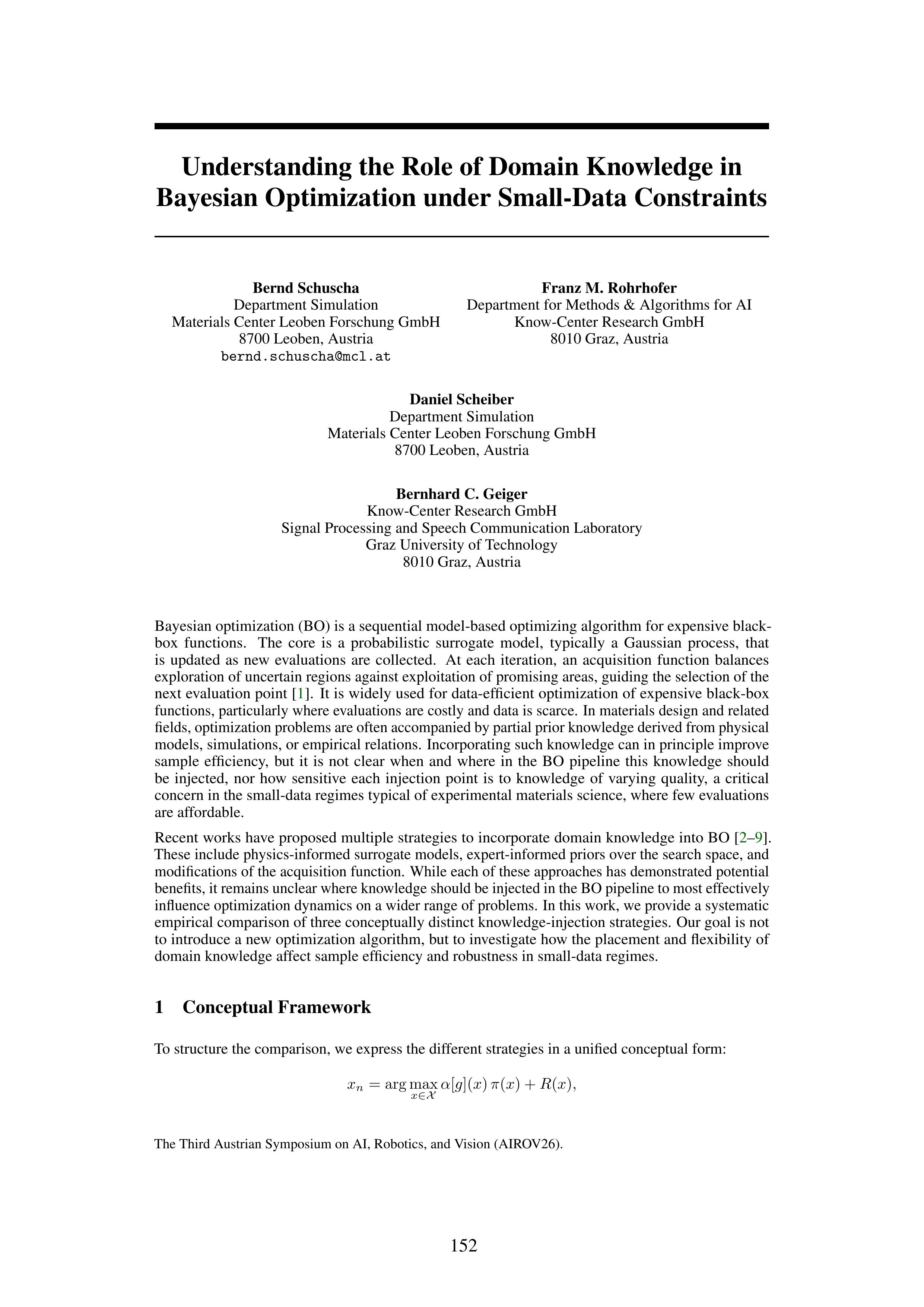 Understanding the Role of Domain Knowledge in Bayesian Optimization under Small-Data Constraints