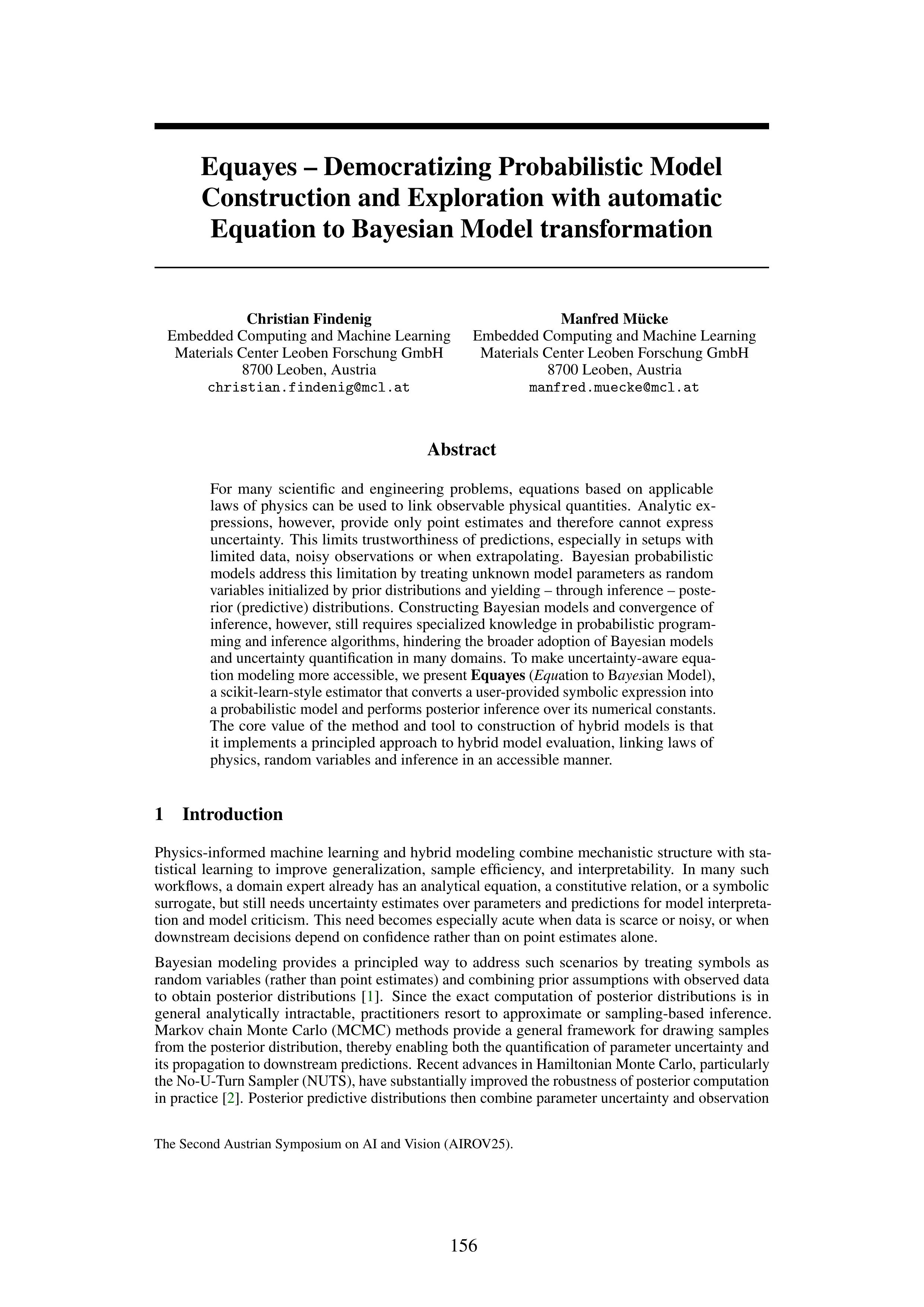 Equayes - Democratizing Probabilistic Model Construction and Exploration with automatic Equation to Bayesian Model transformation