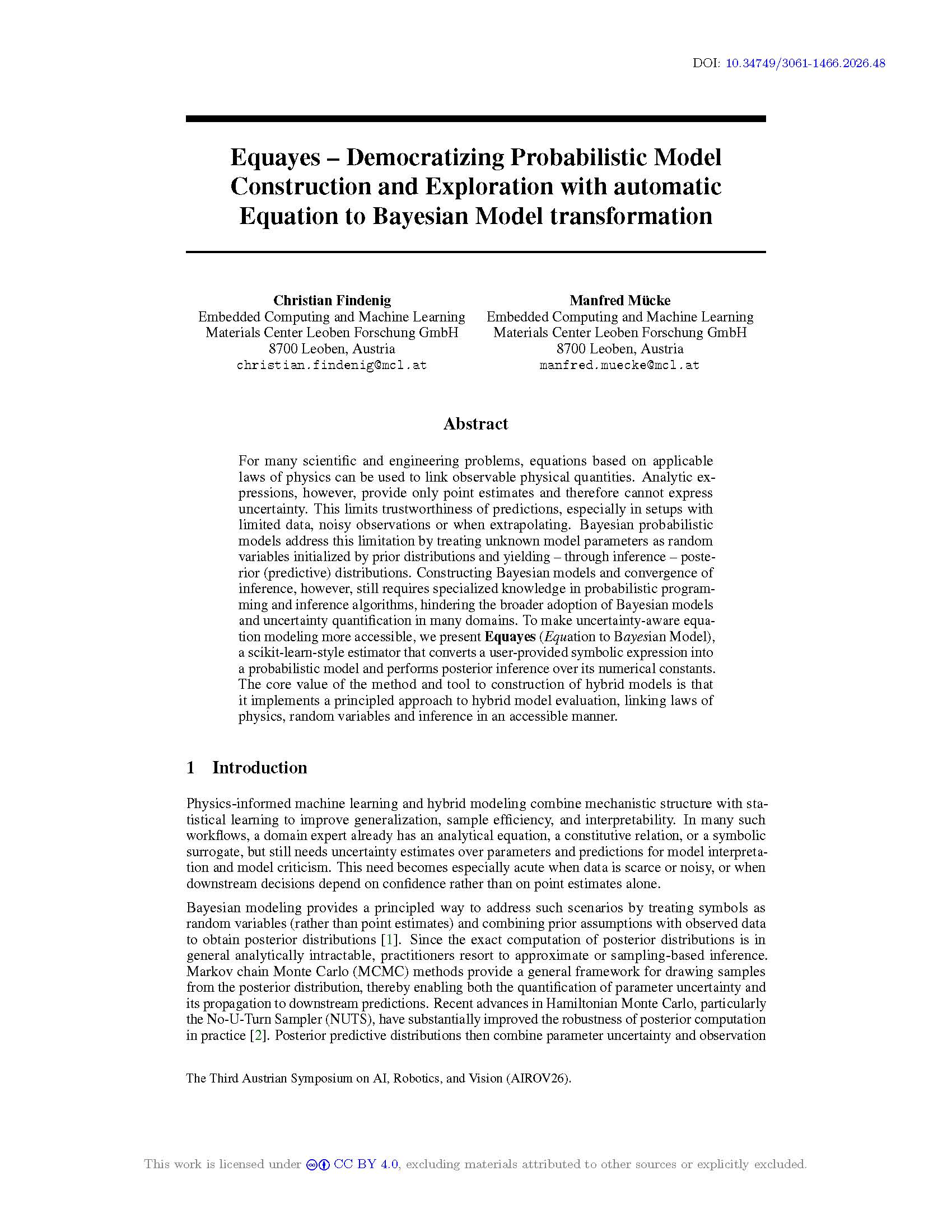Equayes - Democratizing Probabilistic Model Construction and Exploration with automatic Equation to Bayesian Model transformation