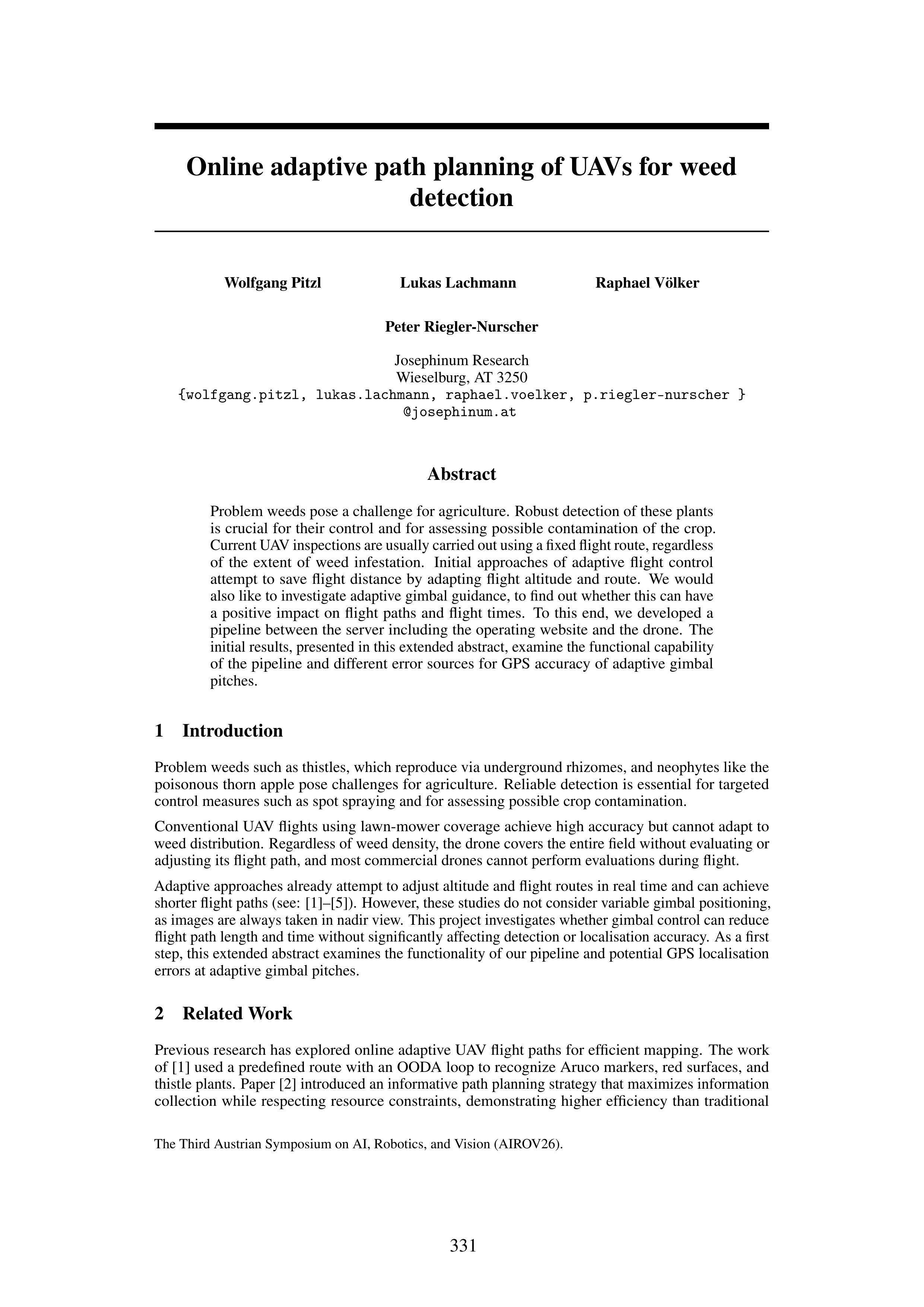 Online adaptive path planning of UAVs for weed detection