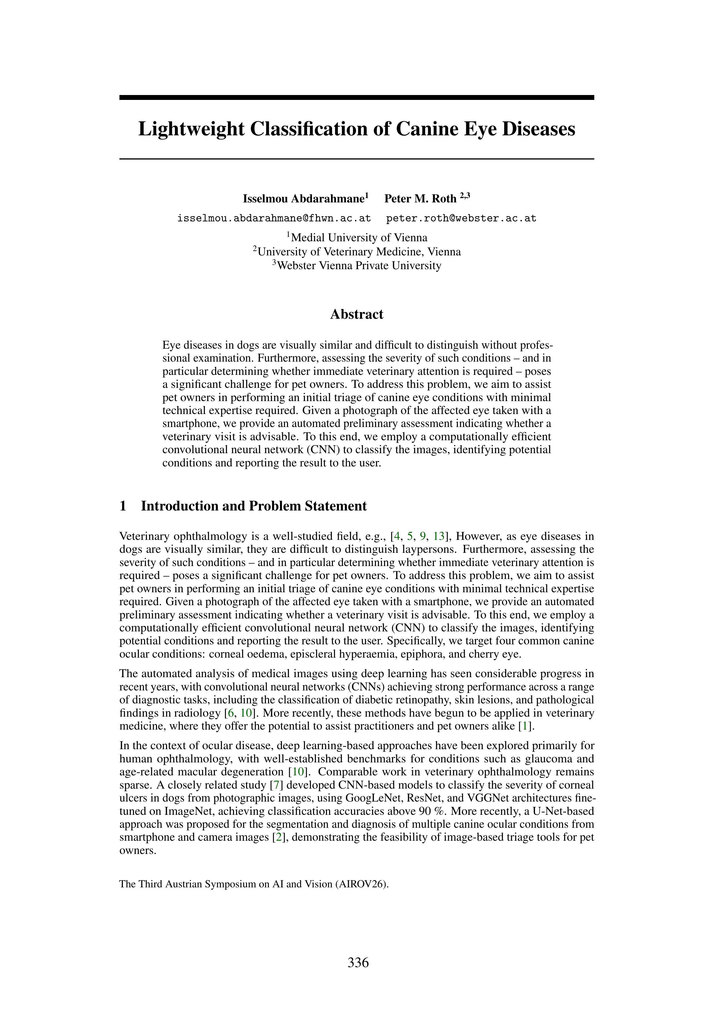 Lightweight Classification of Canine Eye Diseases