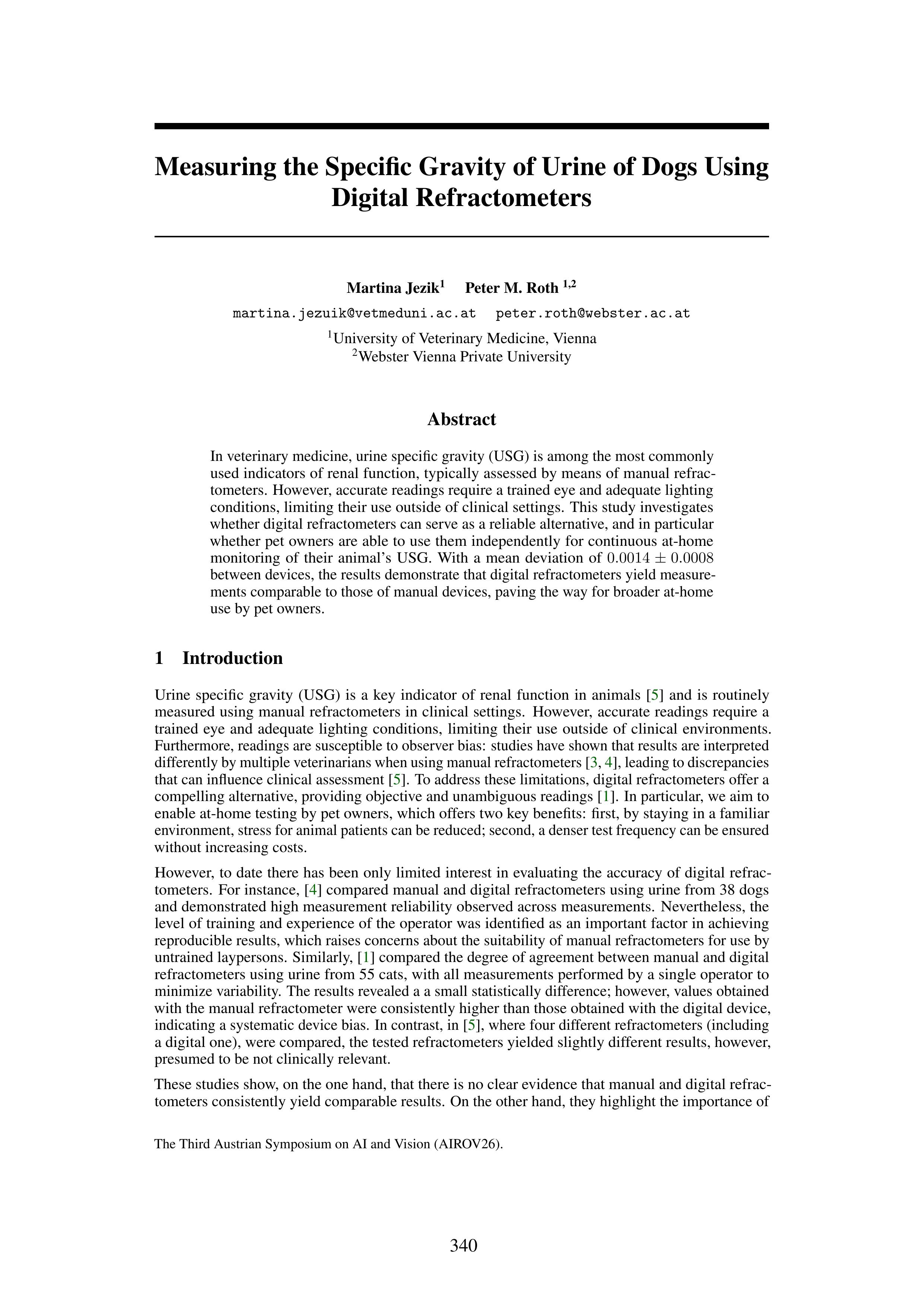 Measuring the Specific Gravity of Urine of Dogs Using Digital Refractometers