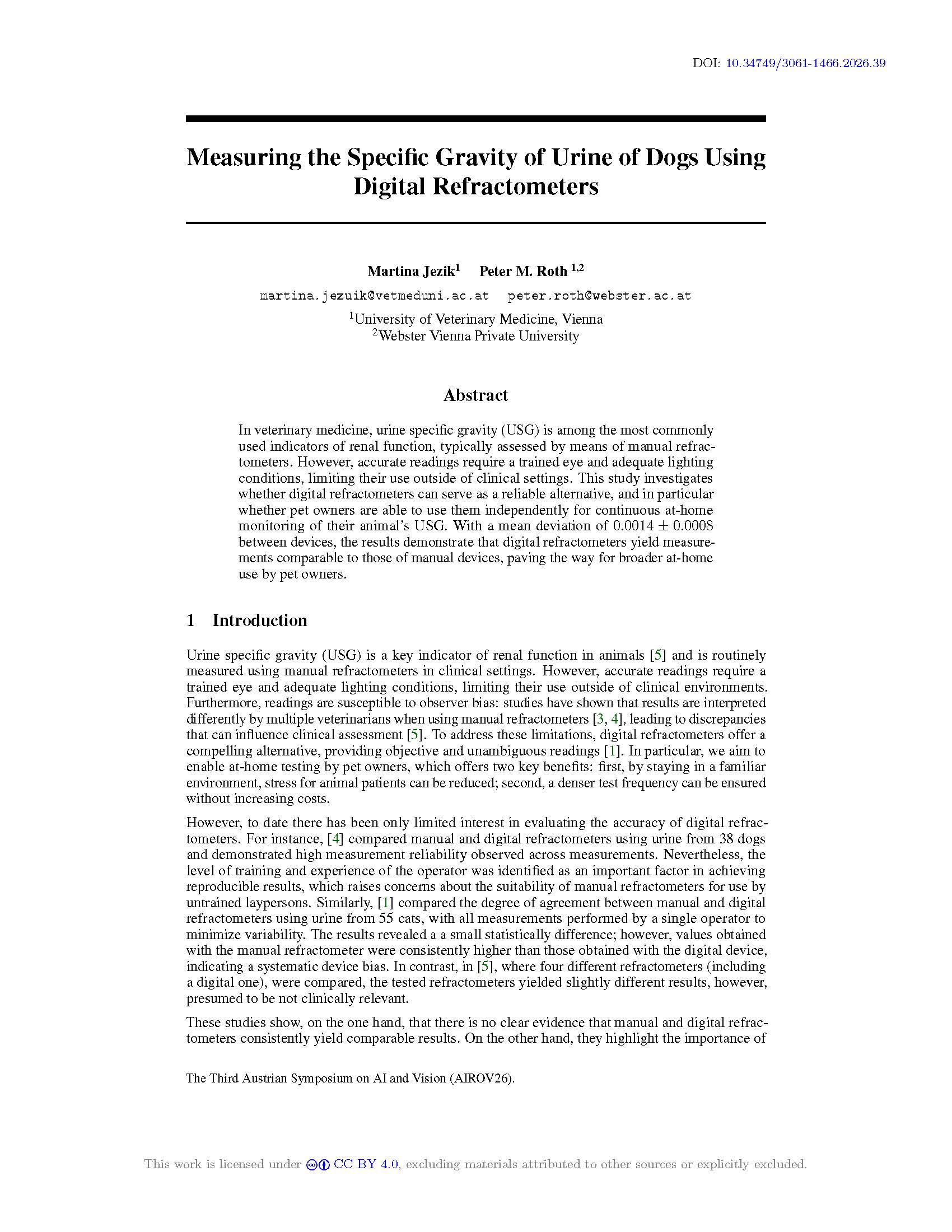 Measuring the Specific Gravity of Urine of Dogs Using Digital Refractometers
