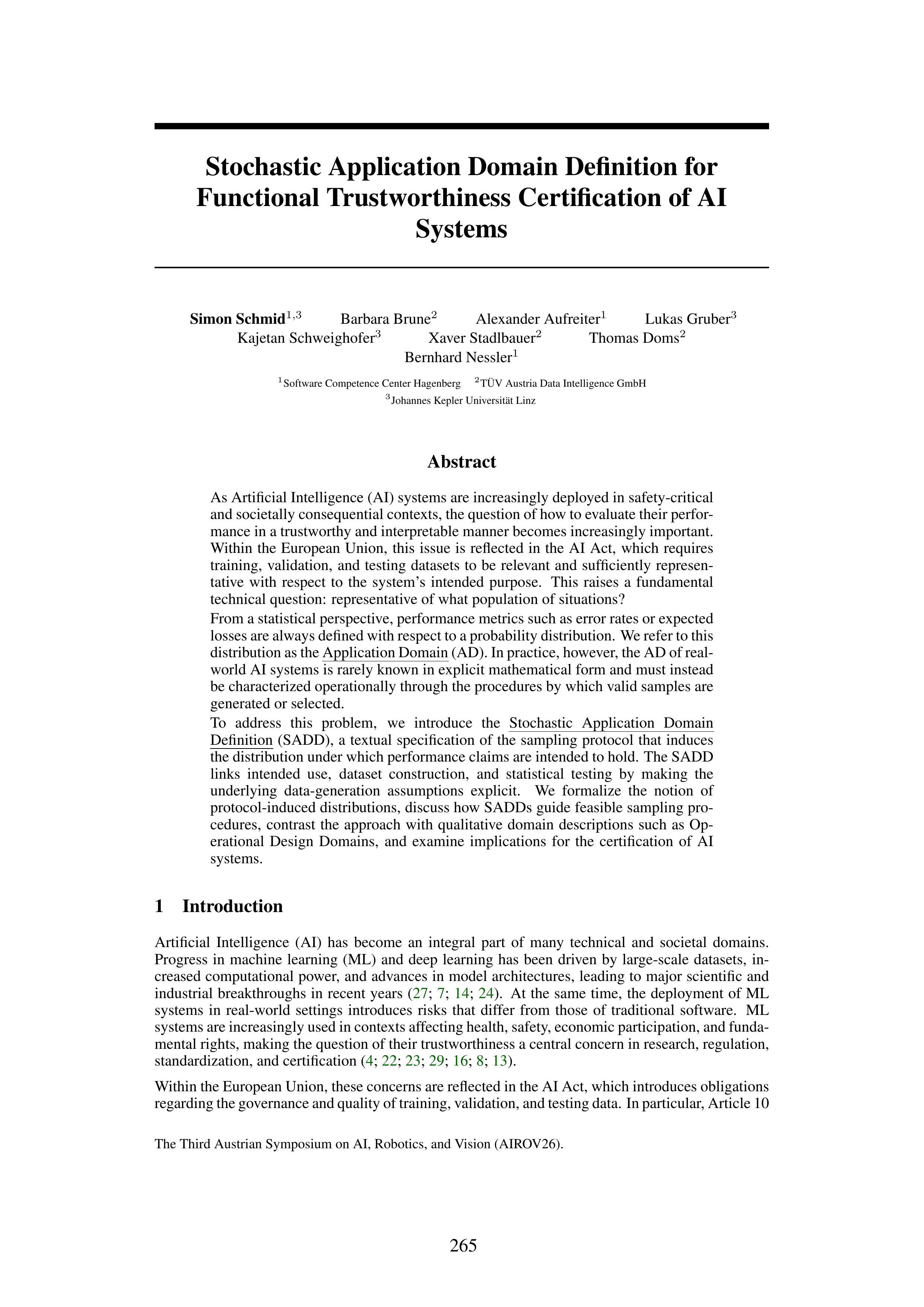 Stochastic Application Domain Definition for Functional Trustworthiness Certification of AI Systems