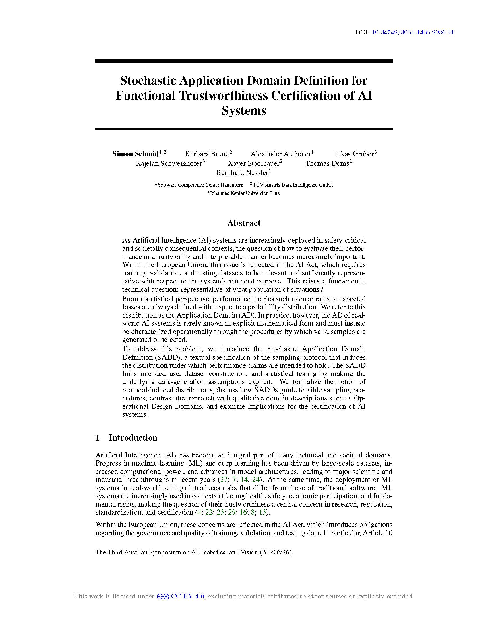 Stochastic Application Domain Definition for Functional Trustworthiness Certification of AI Systems