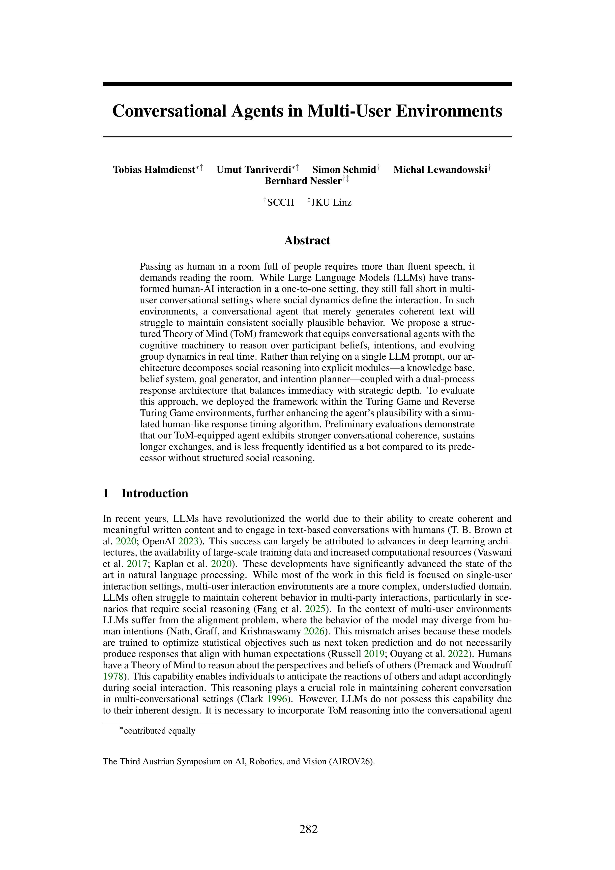 Conversational Agents in Multi-User Environments