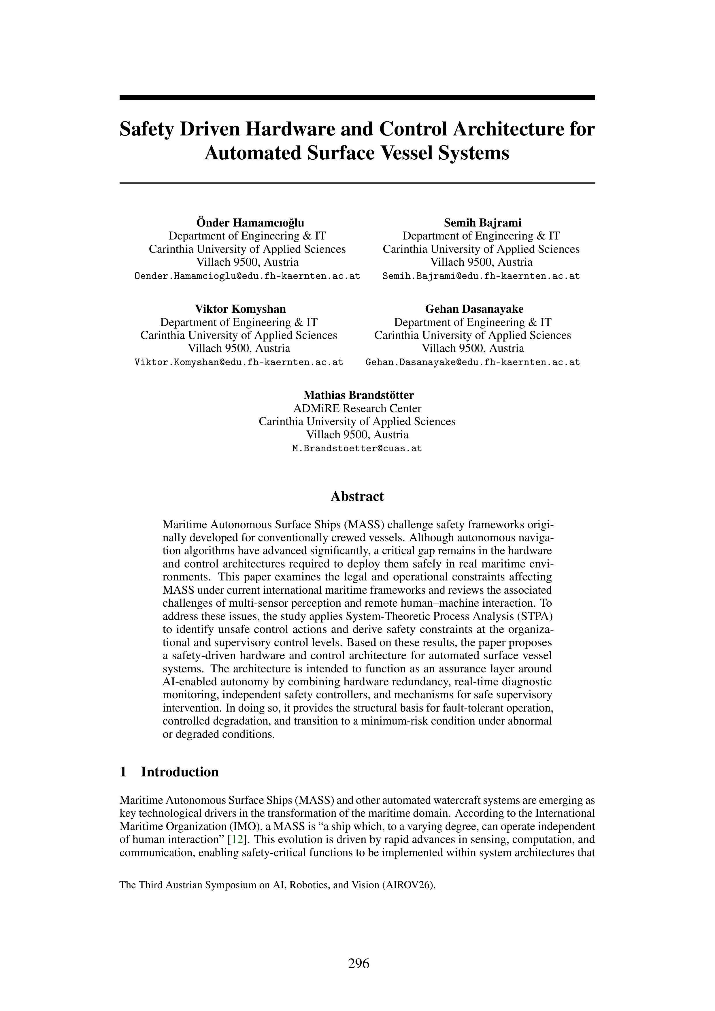 Safety Driven Hardware and Control Architecture for Automated Surface Vessel Systems