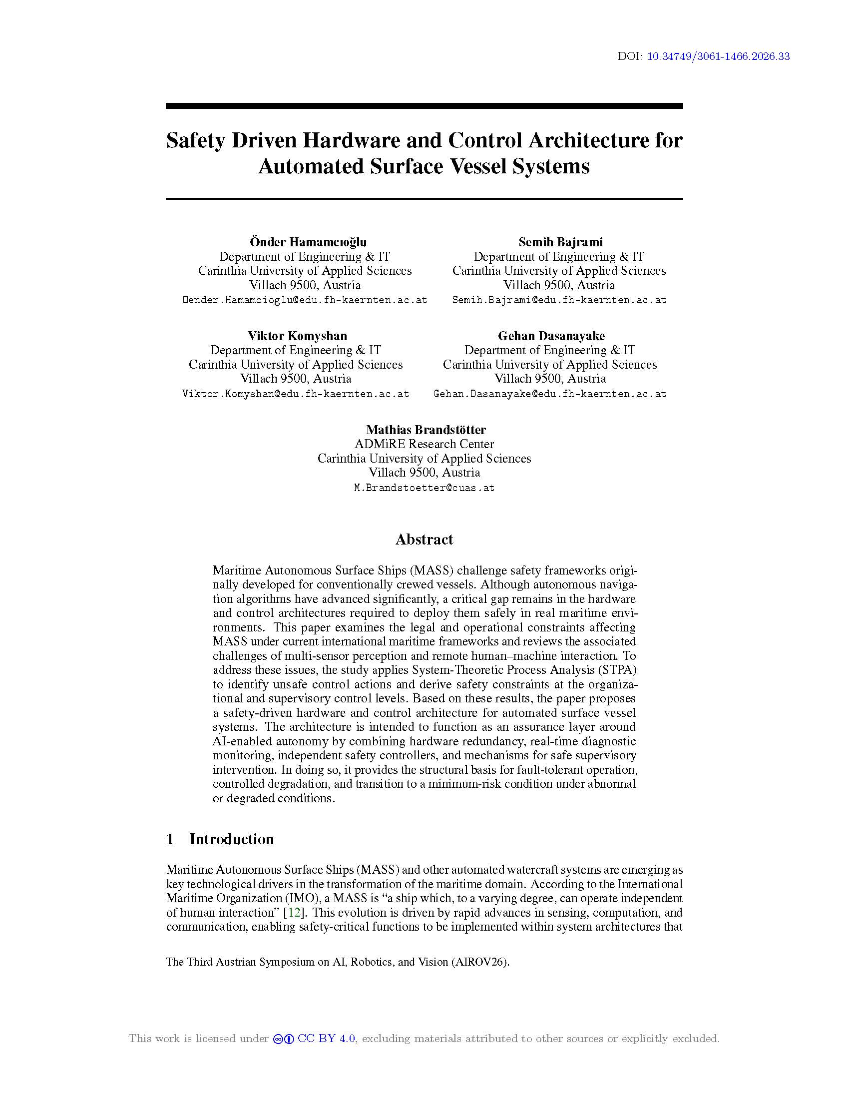 Safety Driven Hardware and Control Architecture for Automated Surface Vessel Systems