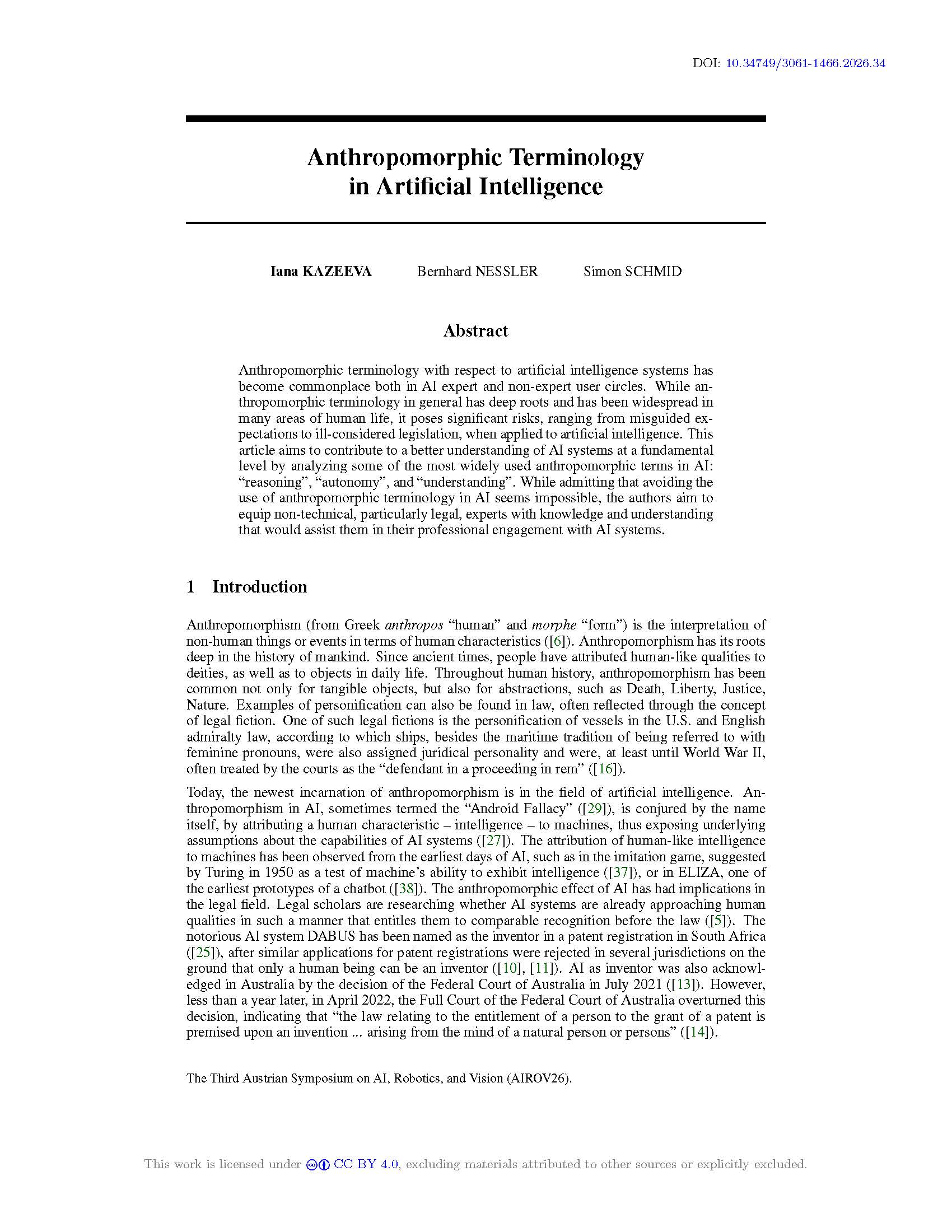 Anthropomorphic Terminology in Artificial Intelligence