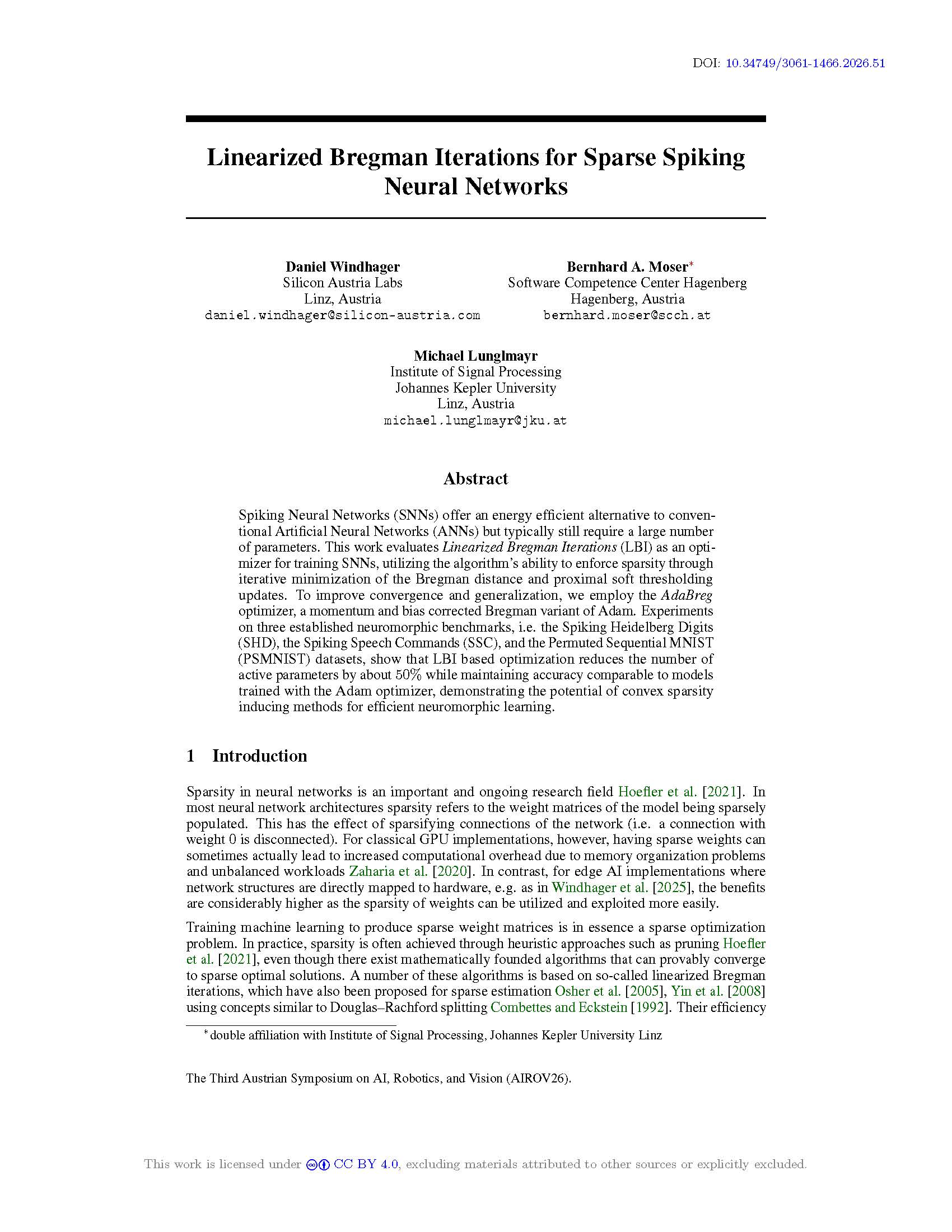 Linearized Bregman Iterations for Sparse Spiking Neural Networks