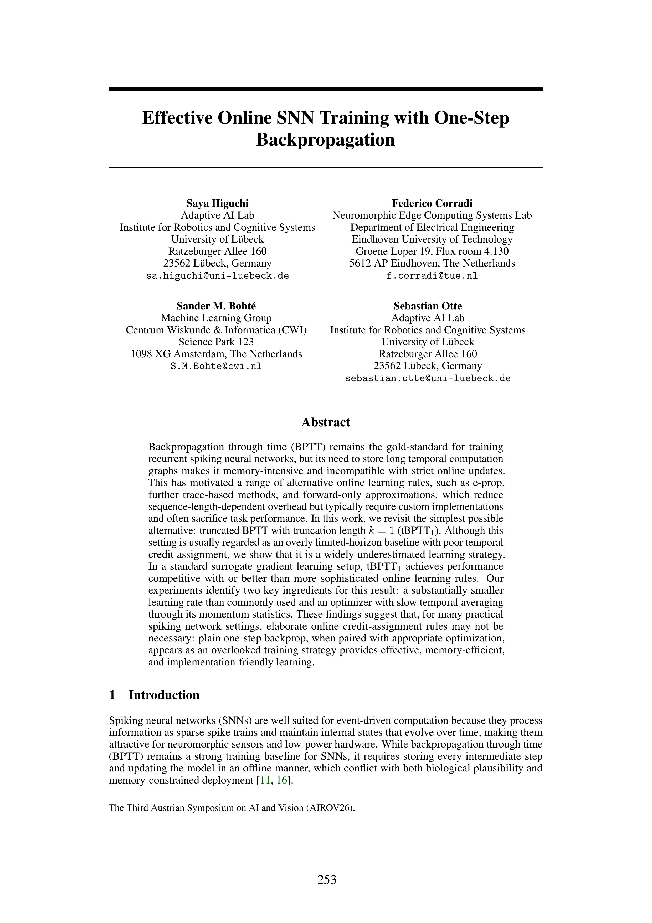 Effective Online SNN Training with One-Step Backpropagation