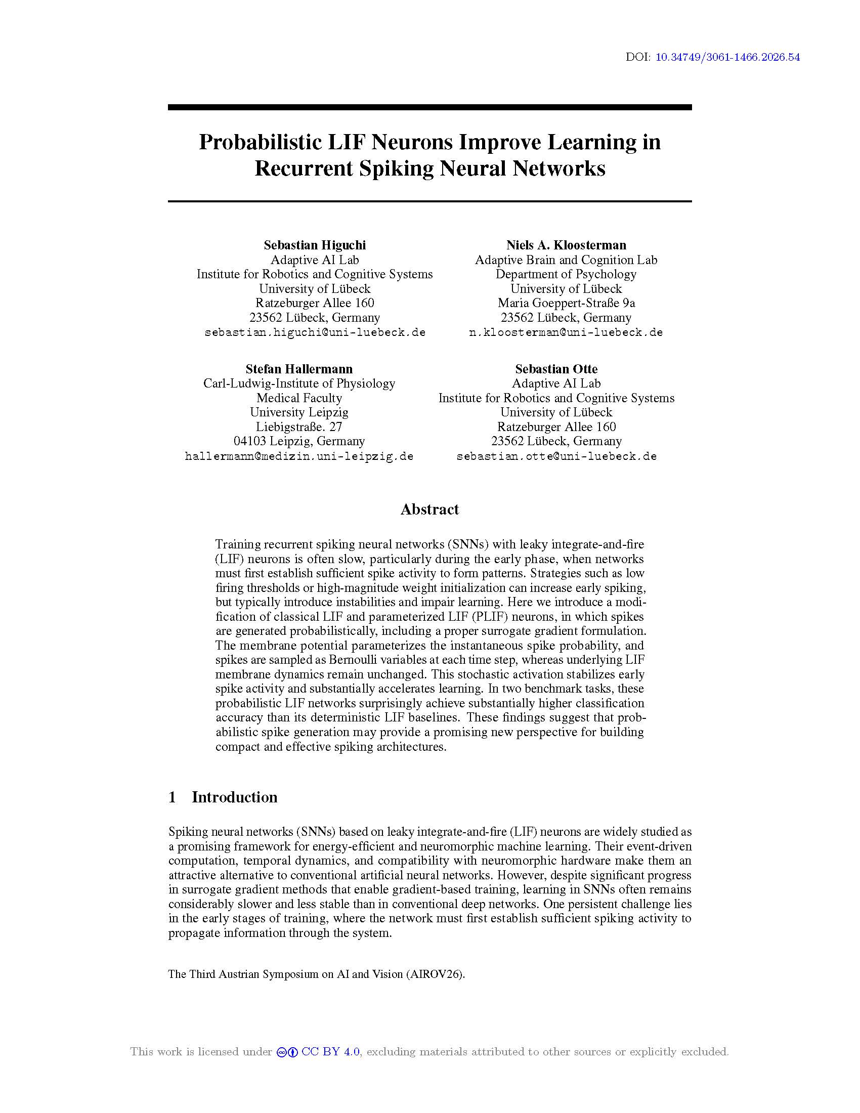Probabilistic LIF Neurons Improve Learning in Recurrent Spiking Neural Networks