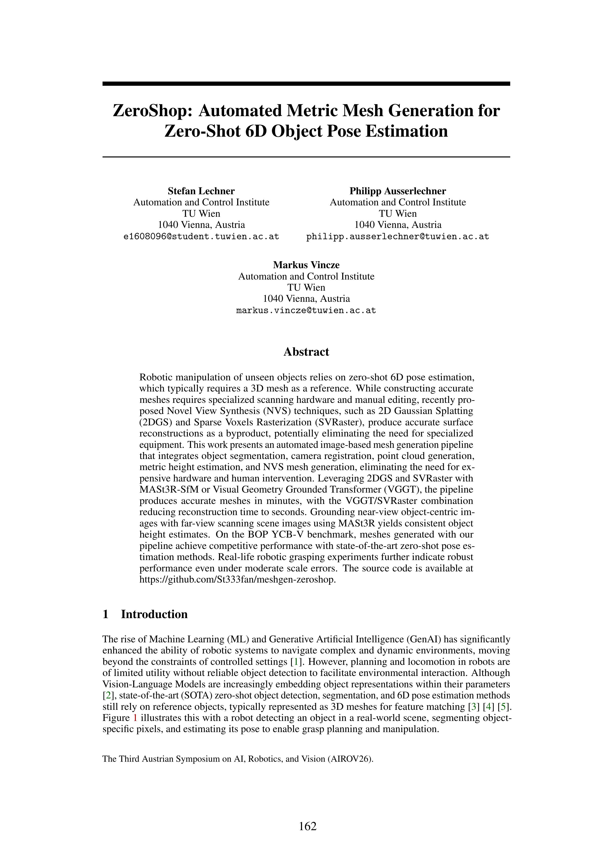 ZeroShop: Automated Metric Mesh Generation for Zero-Shot 6D Object Pose Estimation