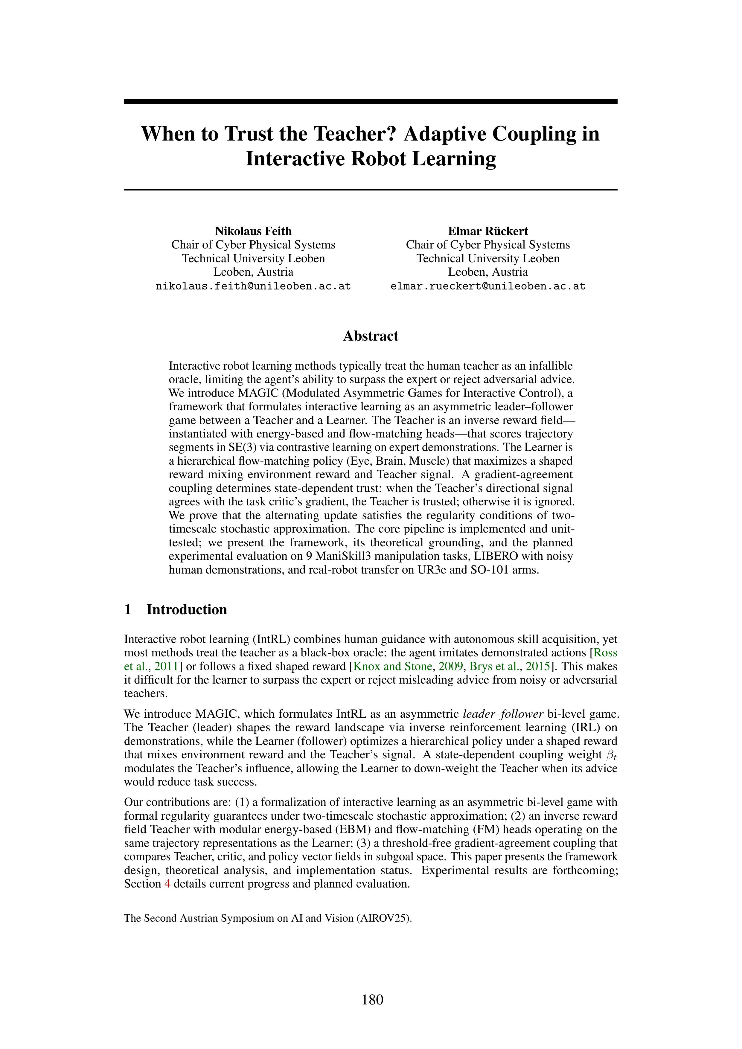 When to Trust the Teacher? Adaptive Coupling in Interactive Robot Learning