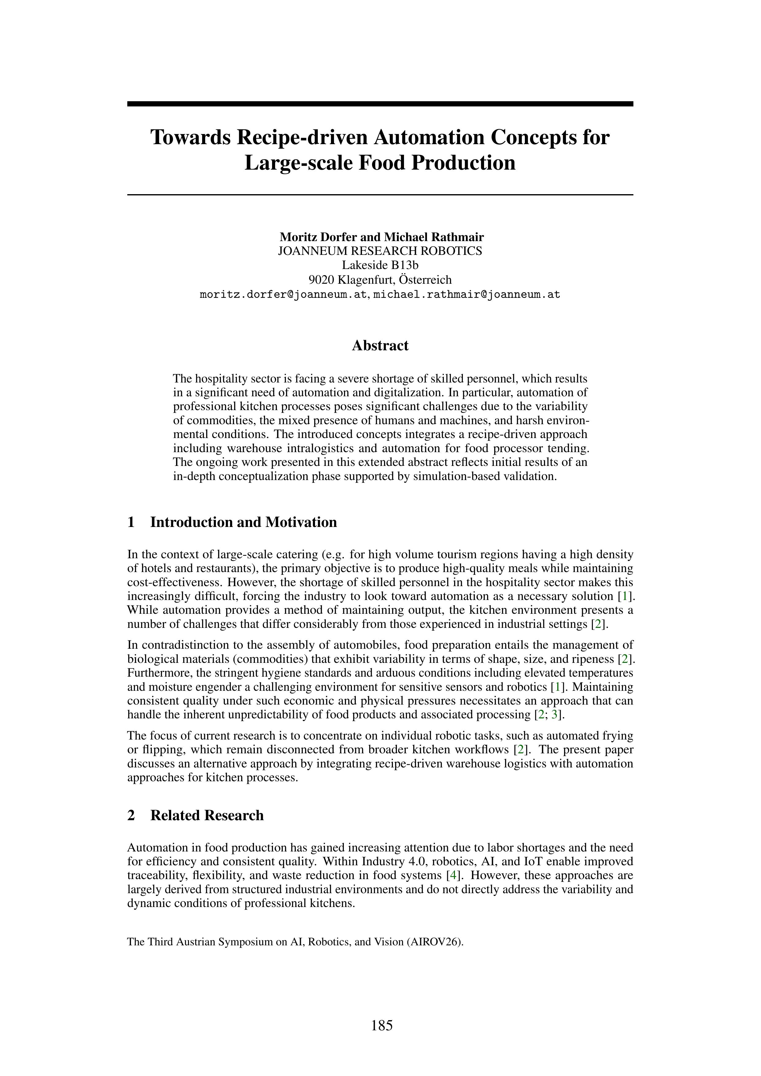 Towards Recipe-driven Automation Concepts for Large-scale Food Production