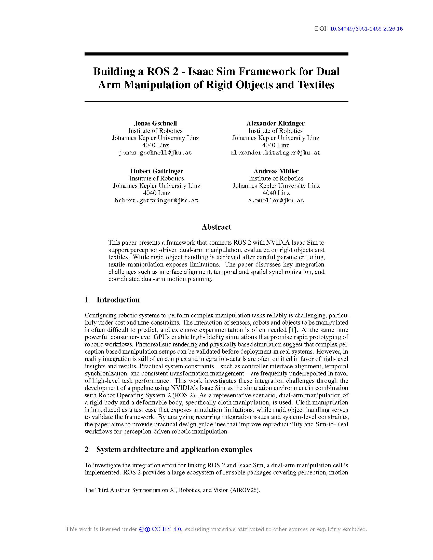 Building a ROS 2 - Isaac Sim Framework for Dual Arm Manipulation of Rigid Objects and Textiles
