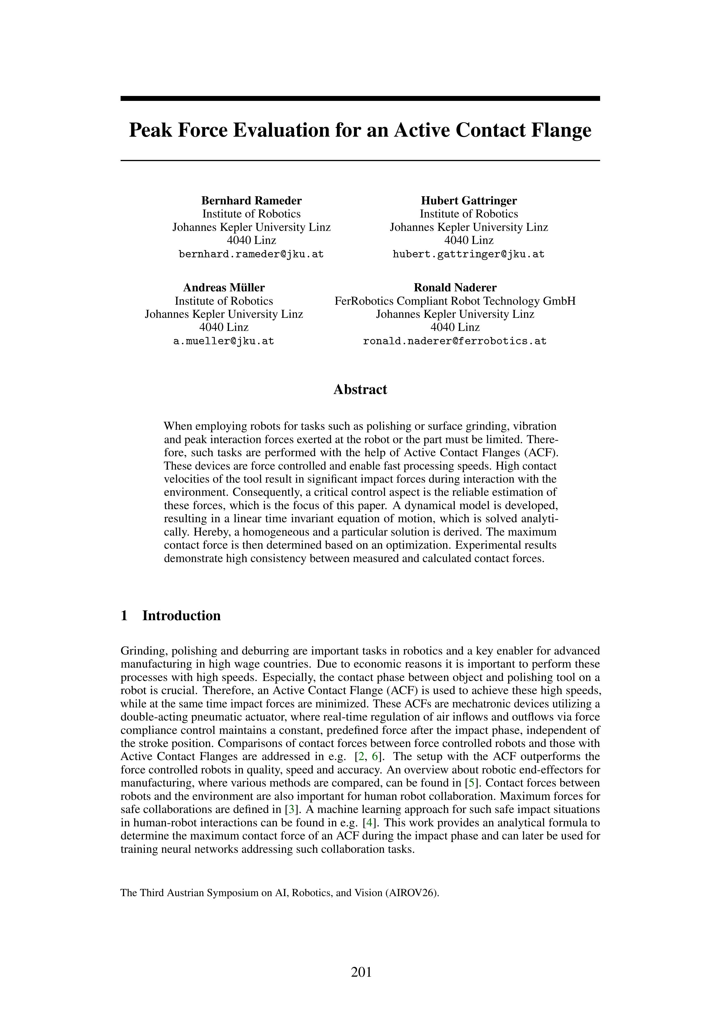Peak Force Evaluation for an Active Contact Flange