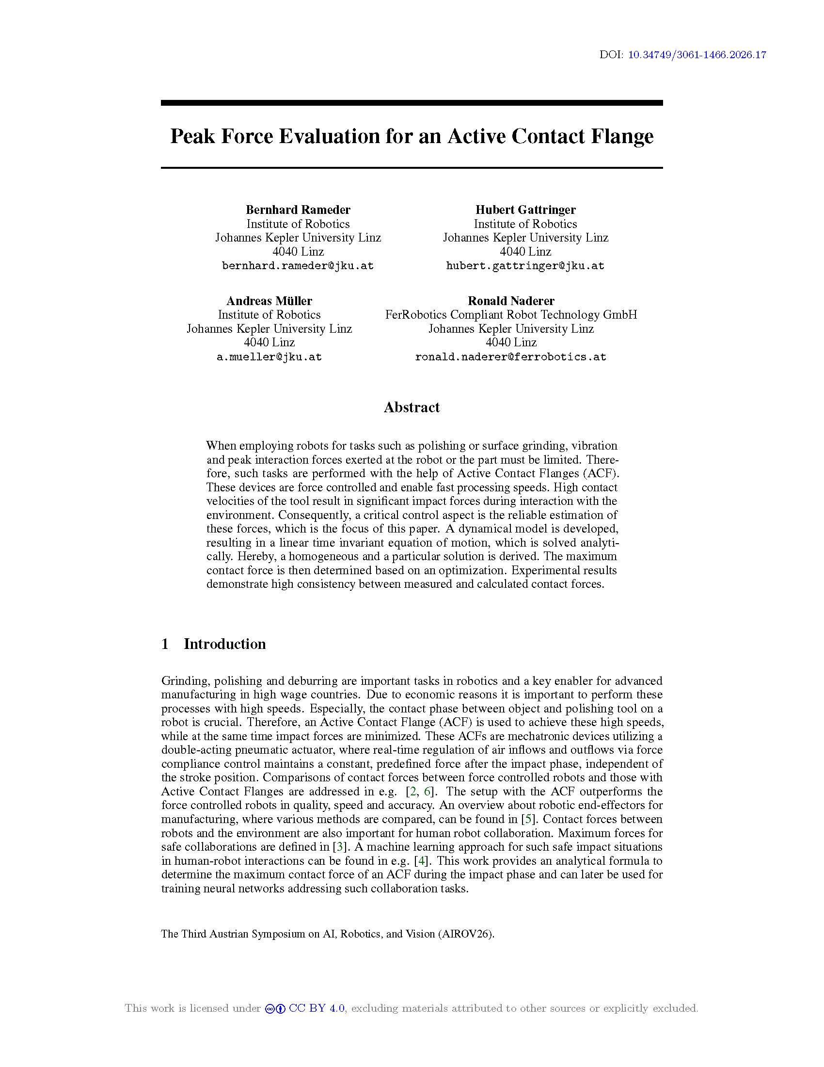 Peak Force Evaluation for an Active Contact Flange
