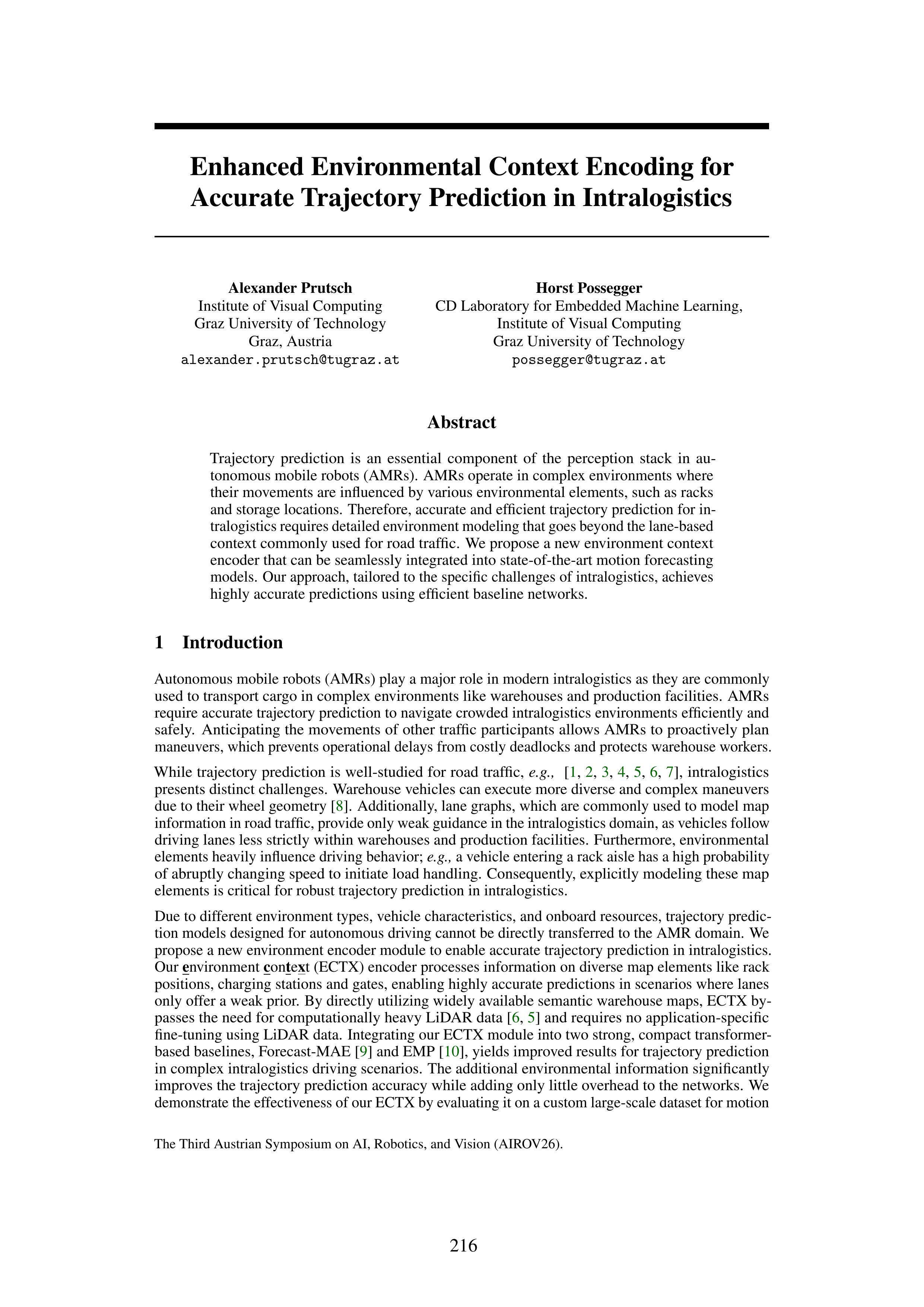 Enhanced Environmental Context Encoding for Accurate Trajectory Prediction in Intralogistics