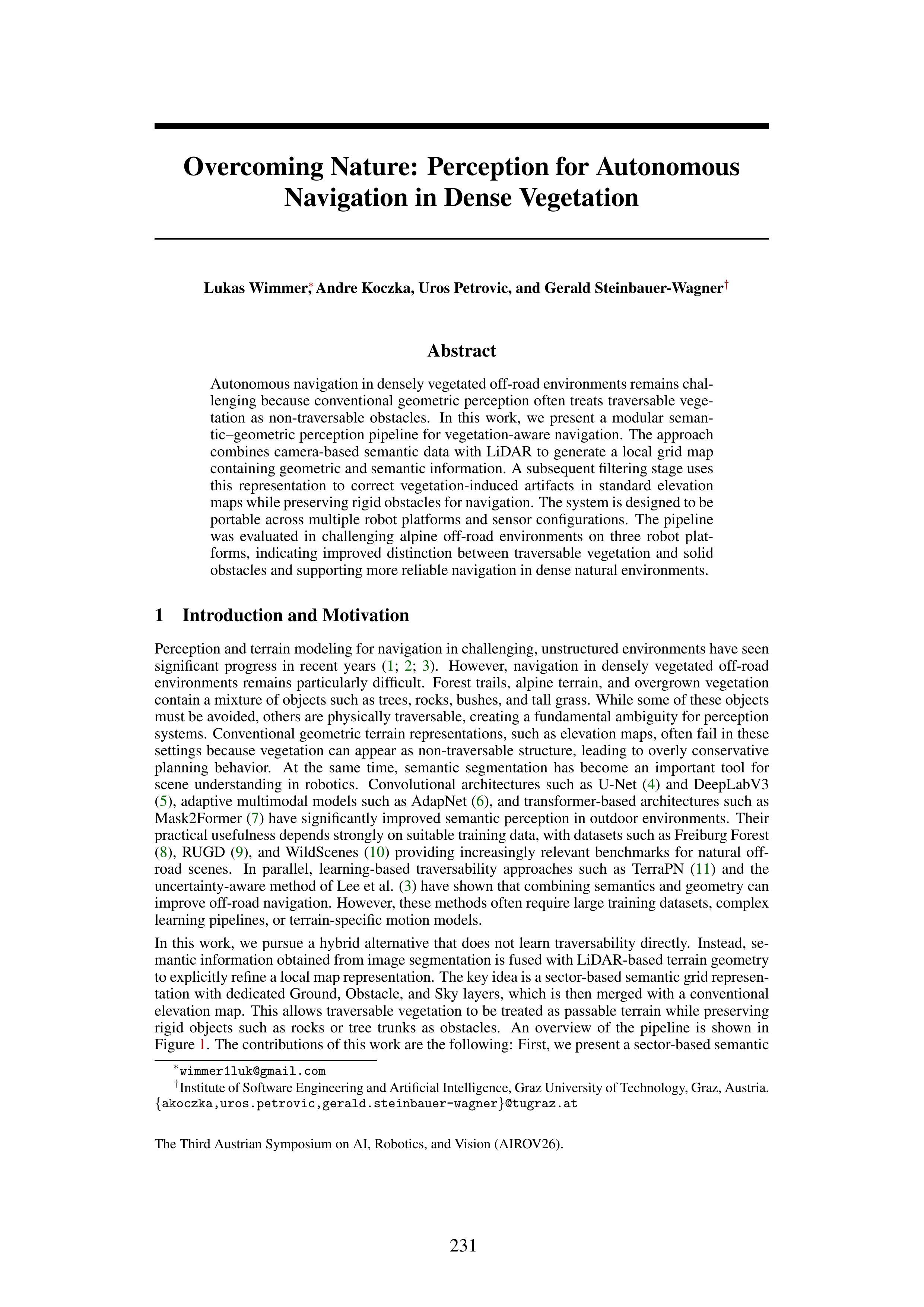 Overcoming Nature: Perception for Autonomous Navigation in Dense Vegetation