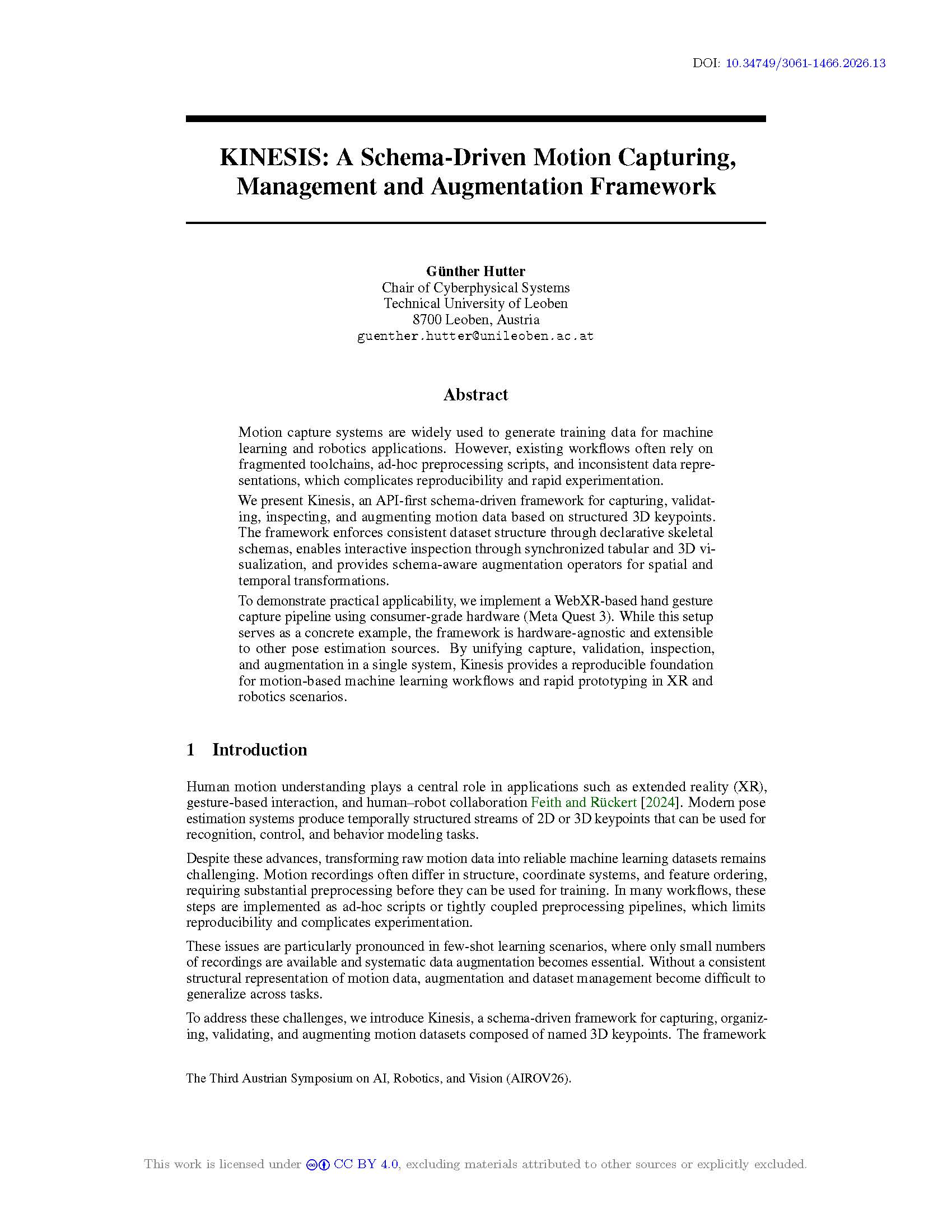 KINESIS: A Schema-Driven Motion Capturing, Management and Augmentation Framework