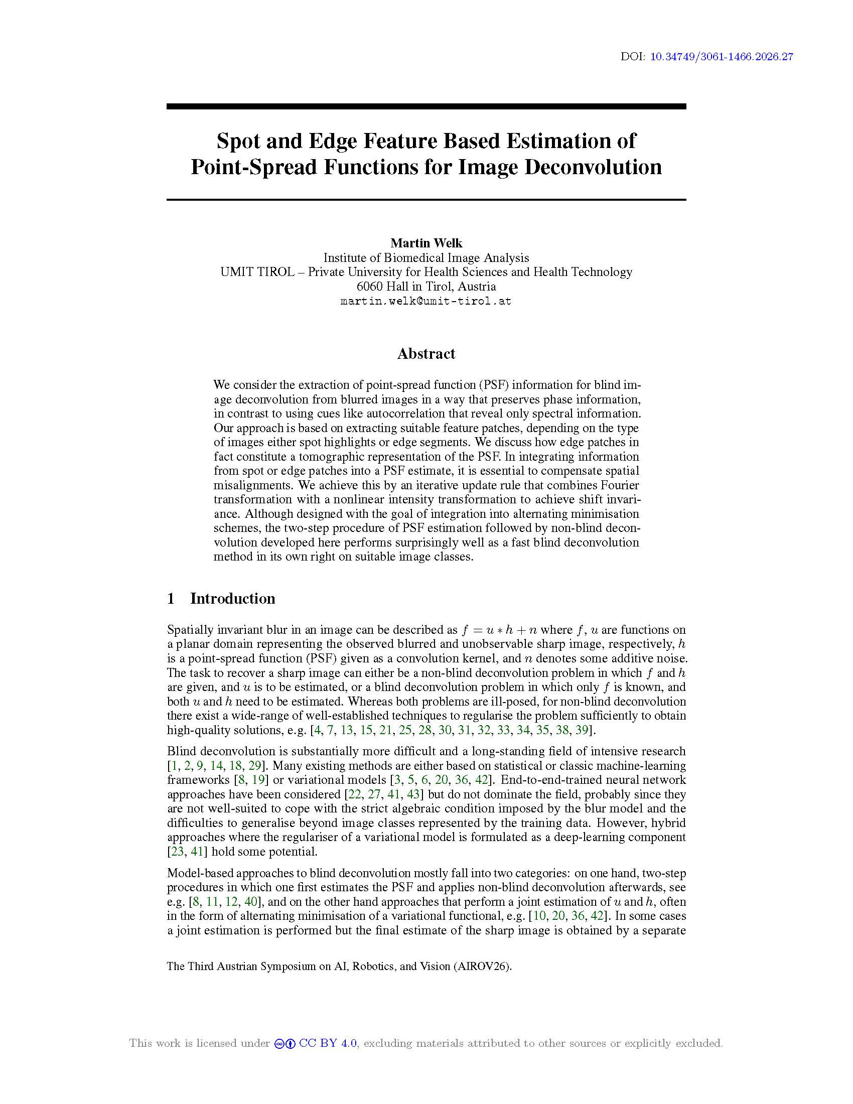 Spot and Edge Feature Based Estimation of Point-Spread Functions for Image Deconvolution