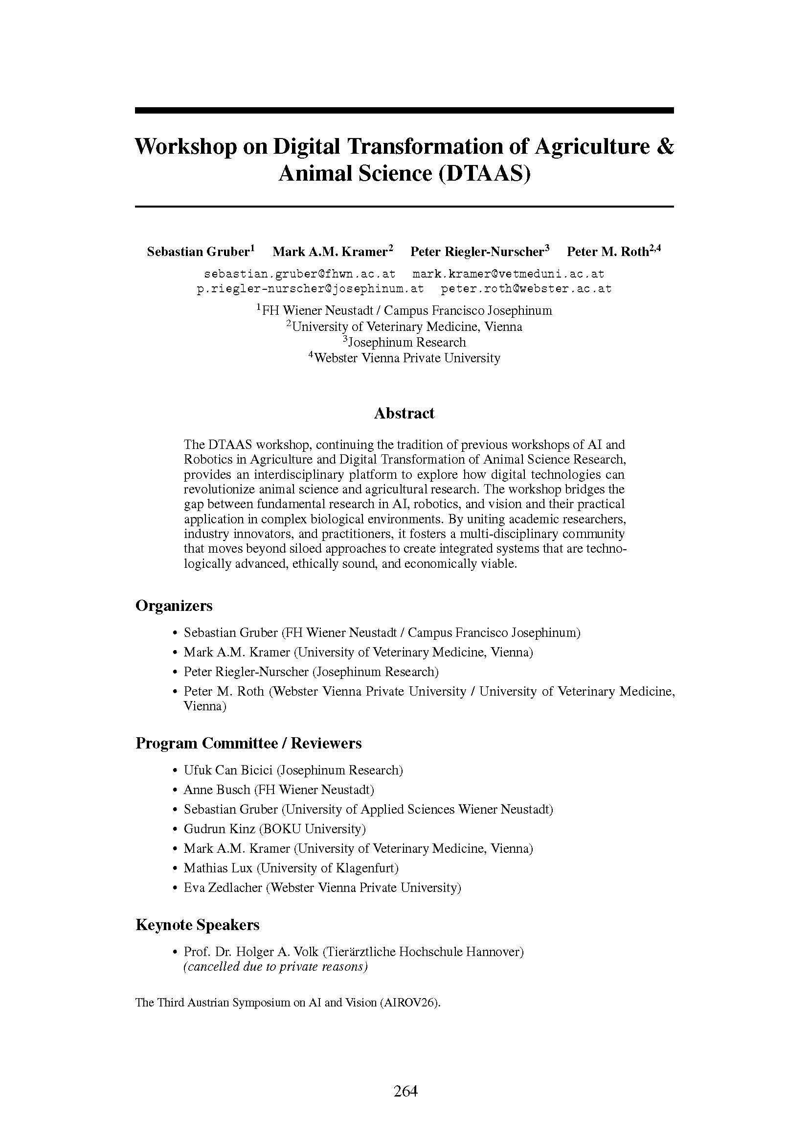 Workshop on Digital Transformation of Agriculture &amp; Animal Science (DTAAS)