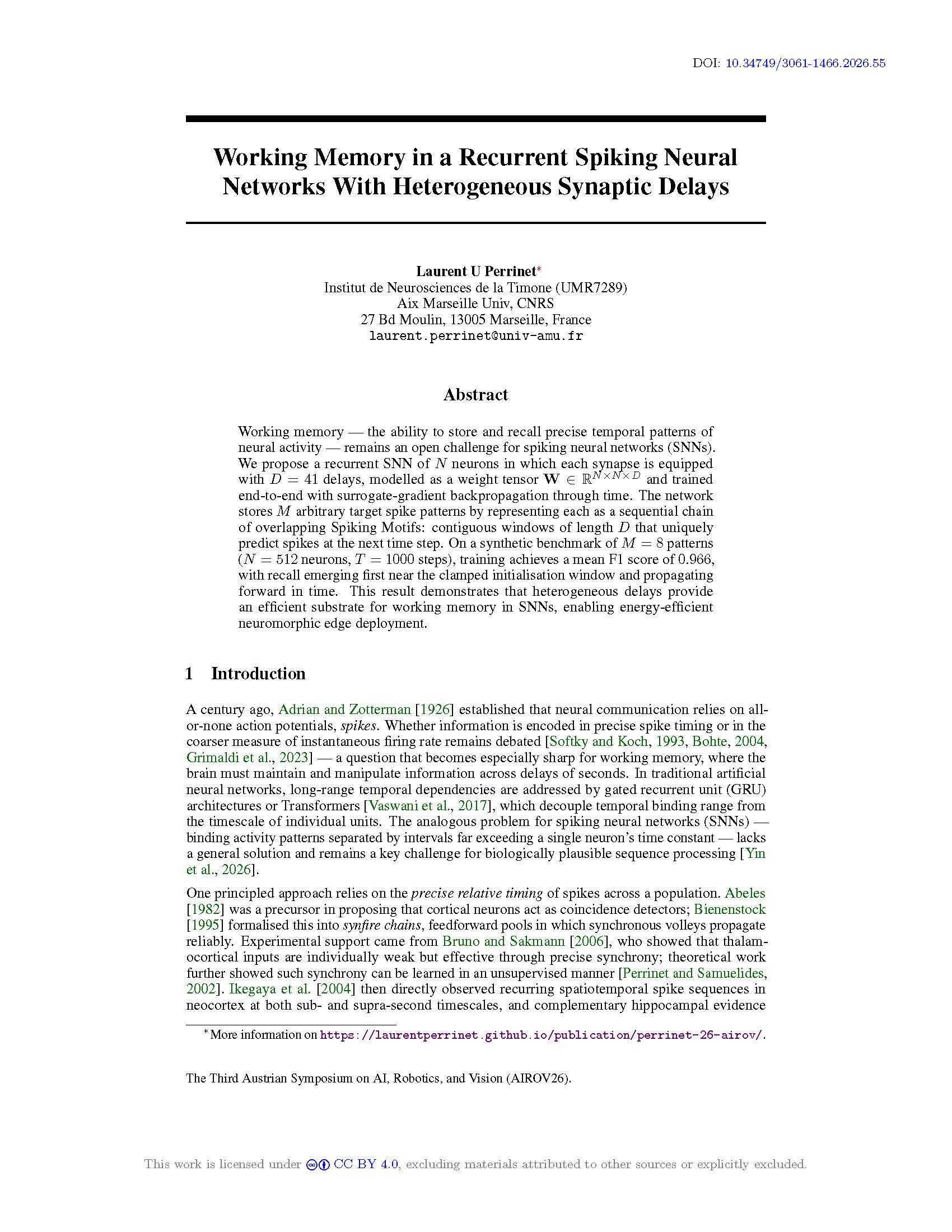 Working Memory in a Recurrent Spiking Neural Networks With Heterogeneous Synaptic Delays